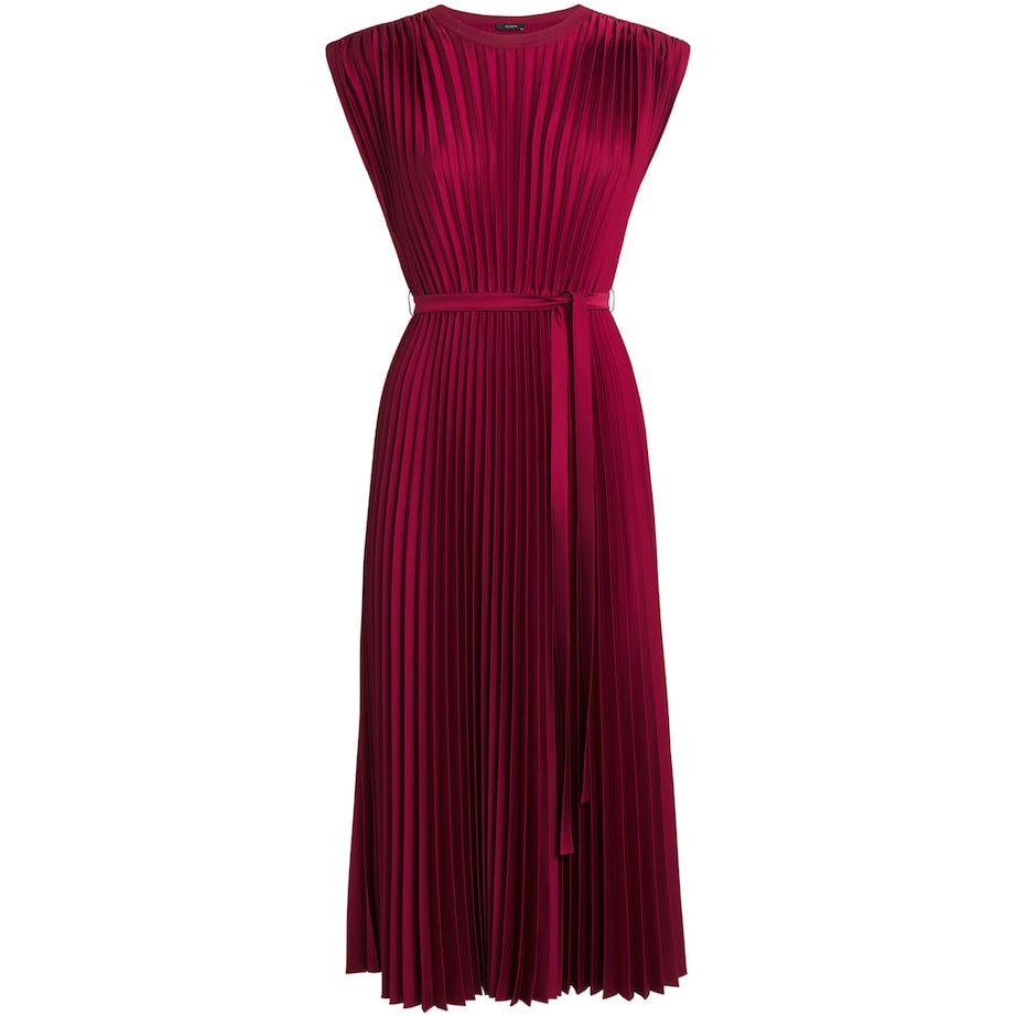 Joseph Red Volta Knit Weave Plissé Midi Dress