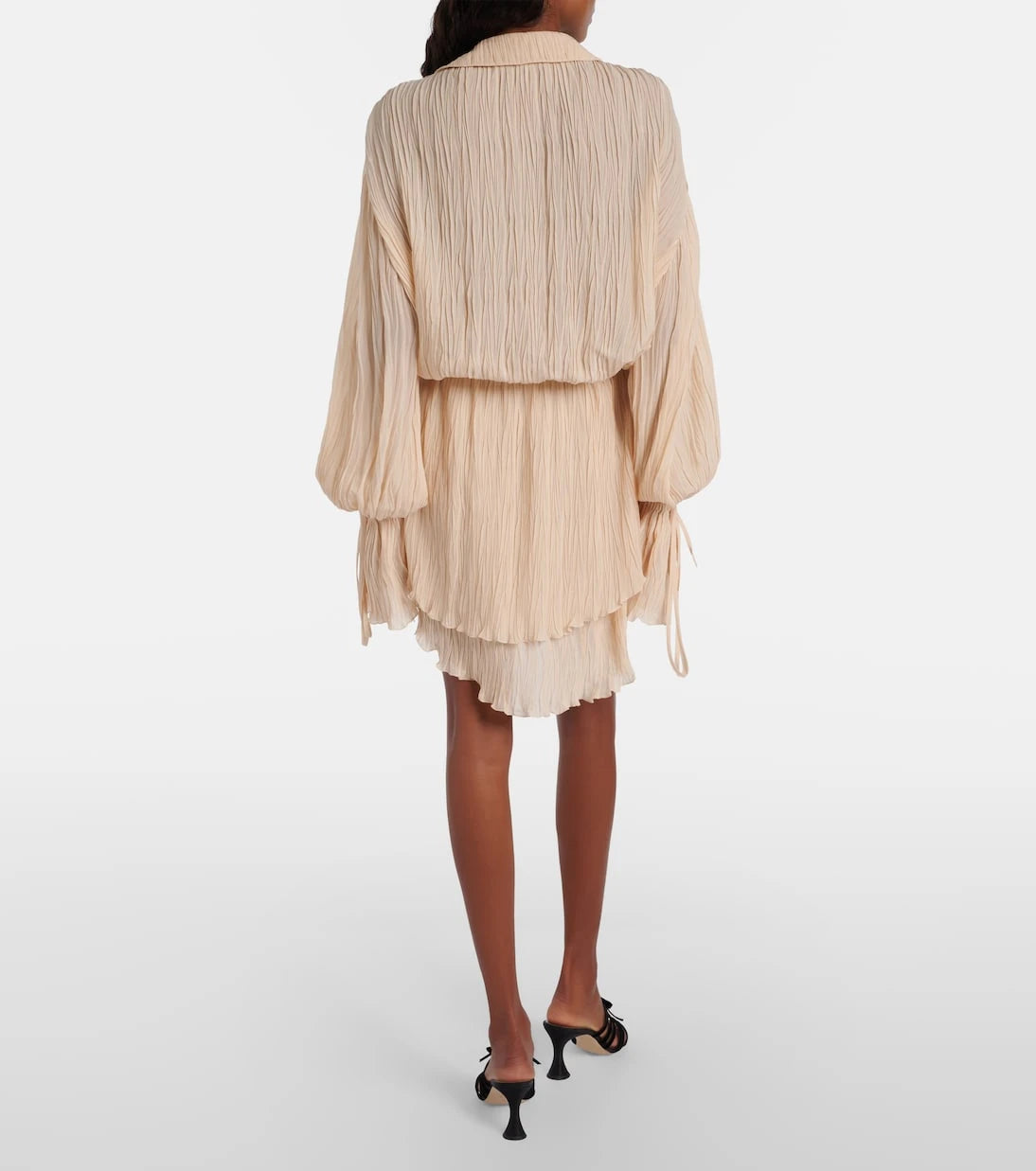 Blumarine - Lace-trimmed plissé georgette minidress