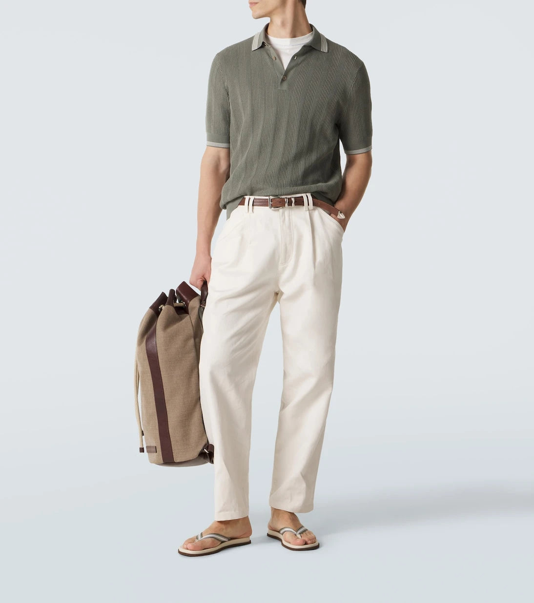 Brunello Cucinelli - Leather-trimmed thong sandals