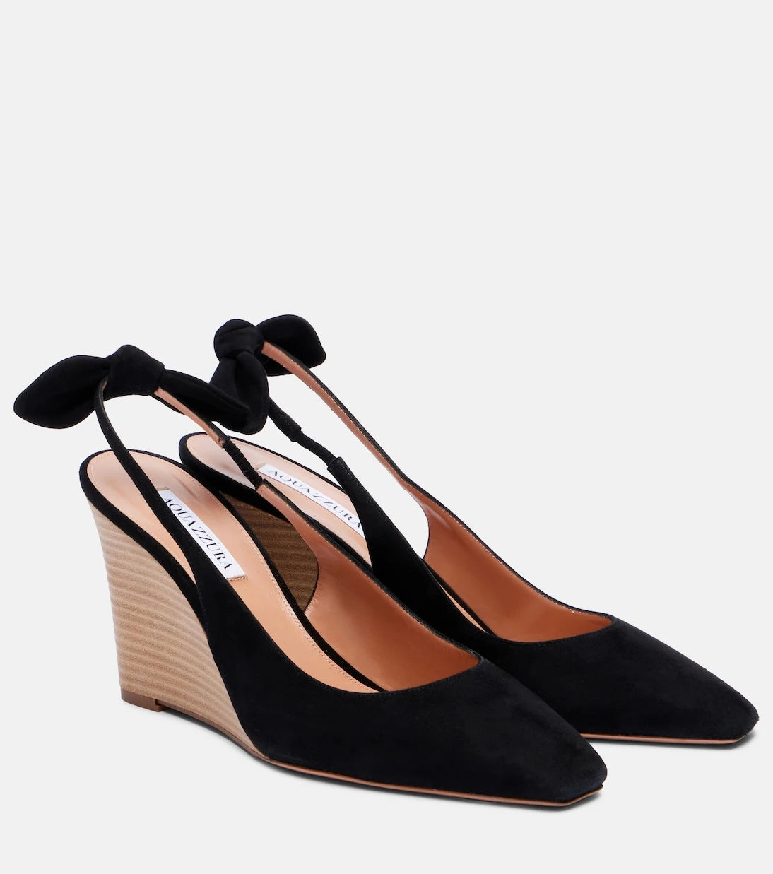 Aquazzura - Very Bow Tie 85 suede wedges
