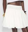 White Cotton-Linen Ruffle Mini Skirt