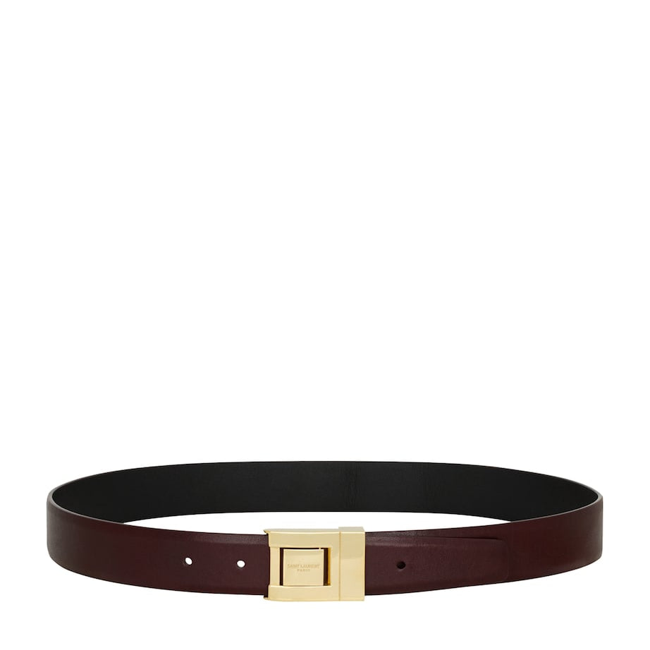 Saint Laurent Burgundy Calfskin Ceinture Boucle LA 76 Belt