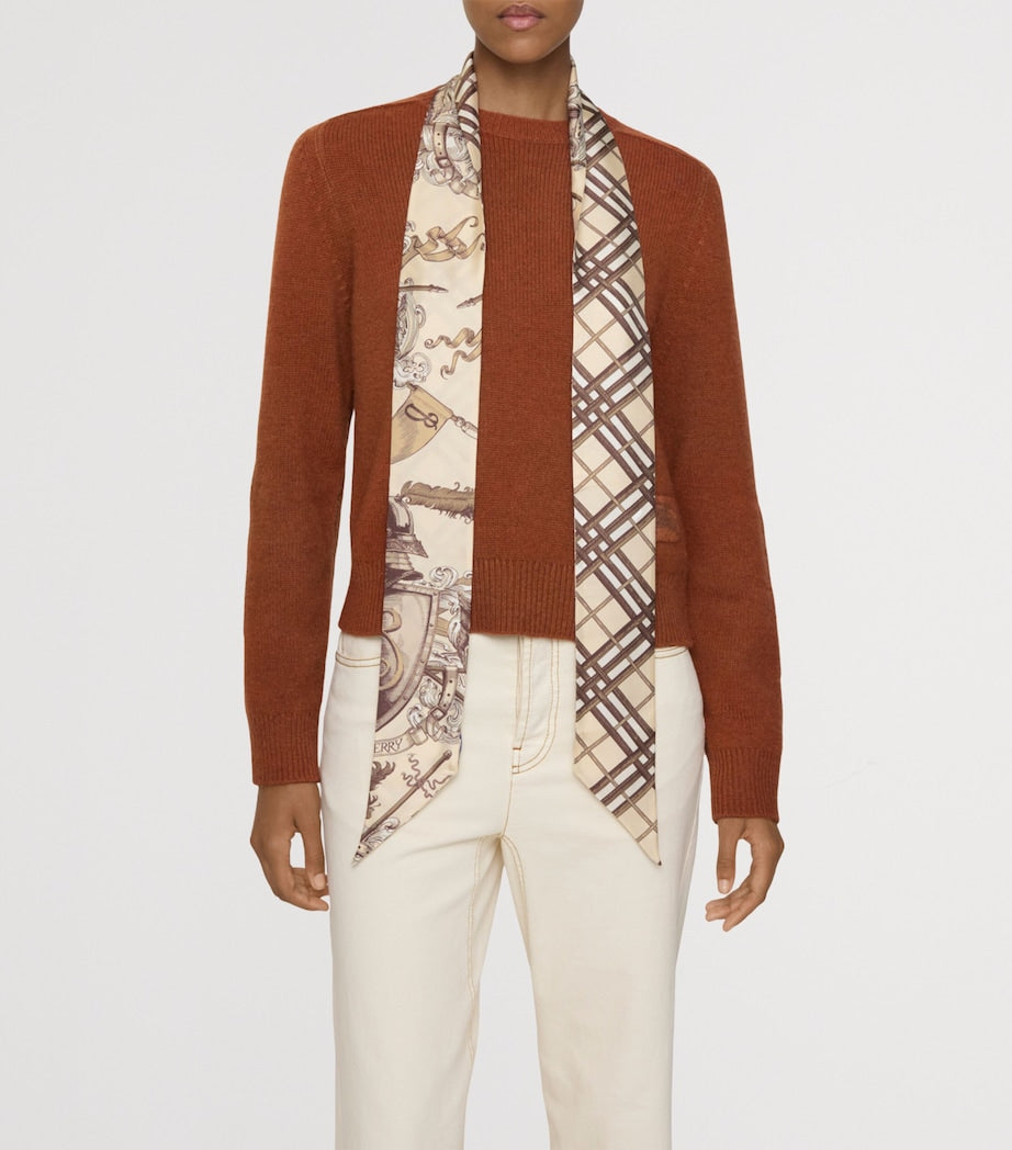 Beige Silk Reversible Skinny Scarf