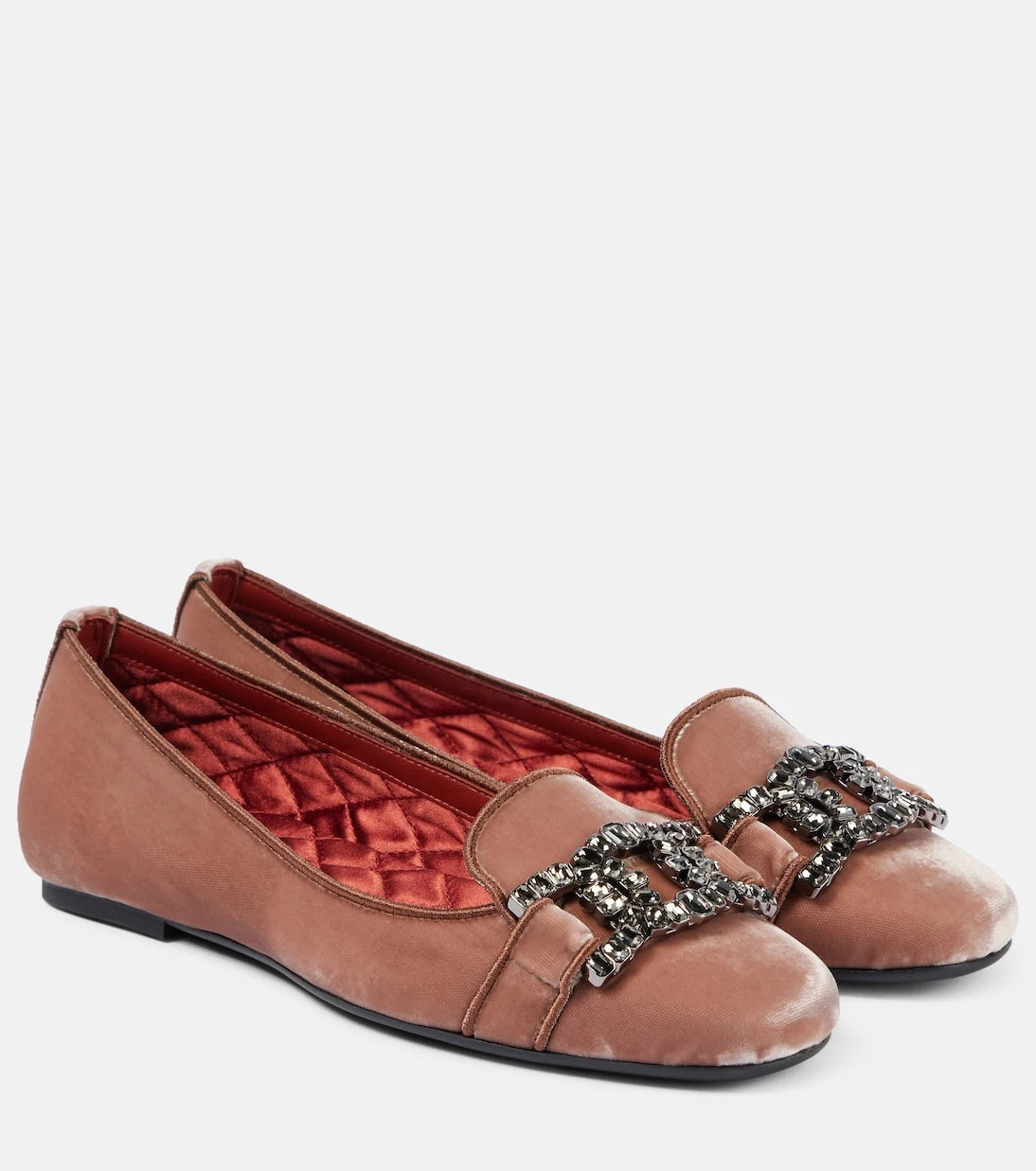 Tod's - حذاء باليه كيت المسطح من المخمل المزيّن