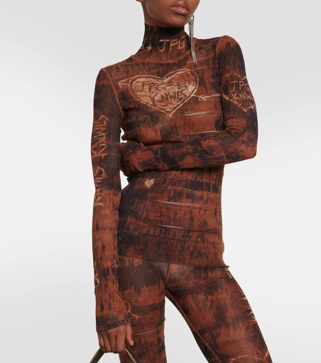 Jean Paul Gaultier - x KNWLS printed mesh high-neck top
