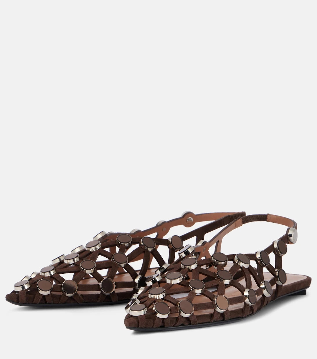 The Attico - Grid embellished suede slingback flats
