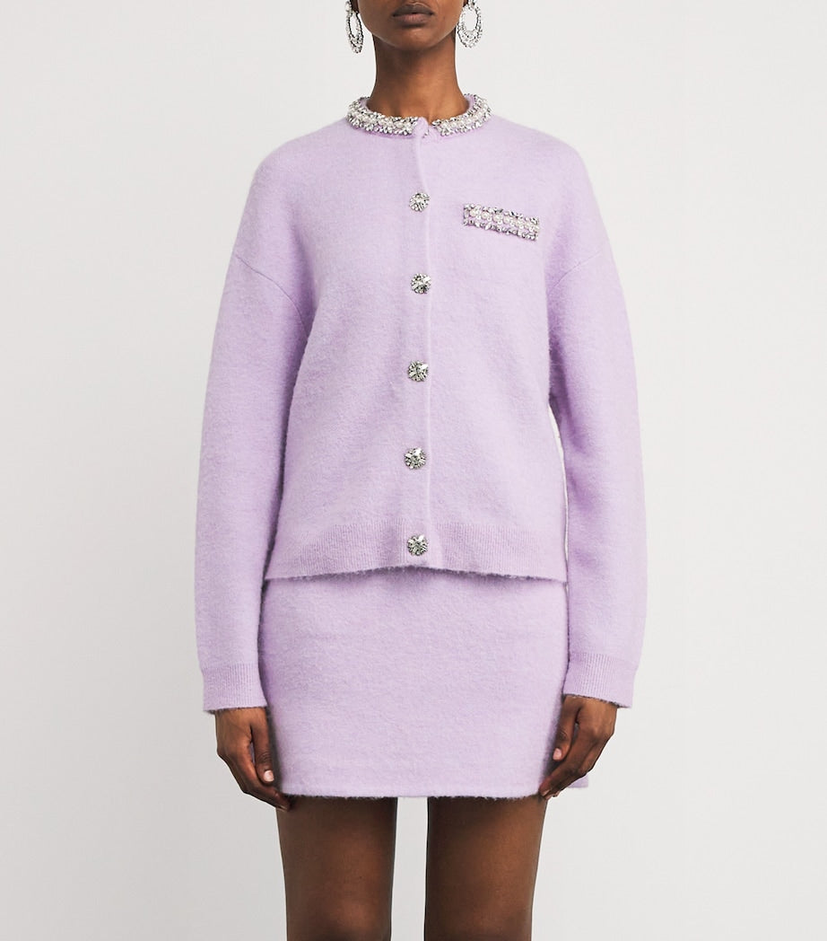 Self-Portrait Purple Crystal-Embellished Cardigan
