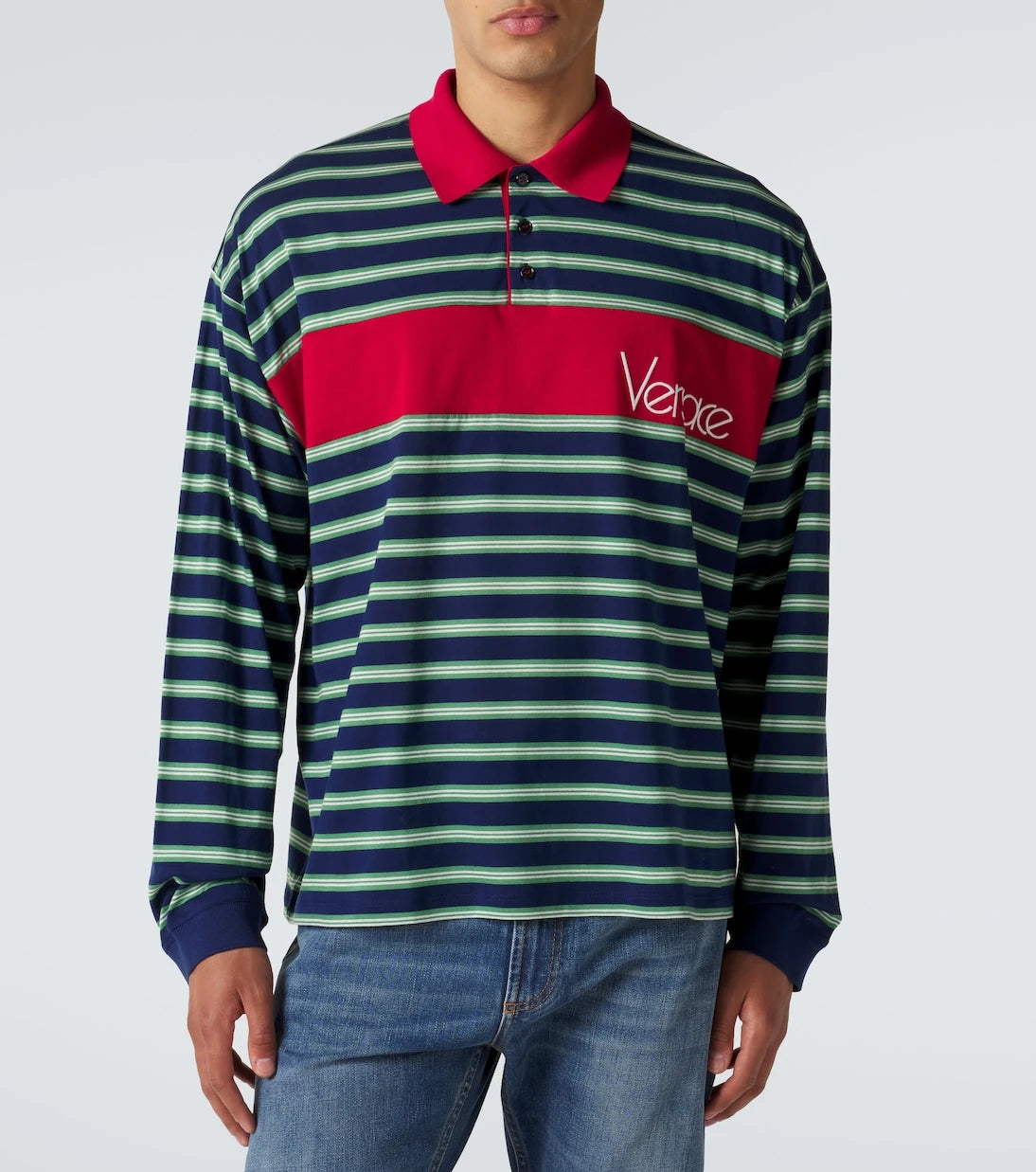 Versace - Striped cotton jersey polo shirt
