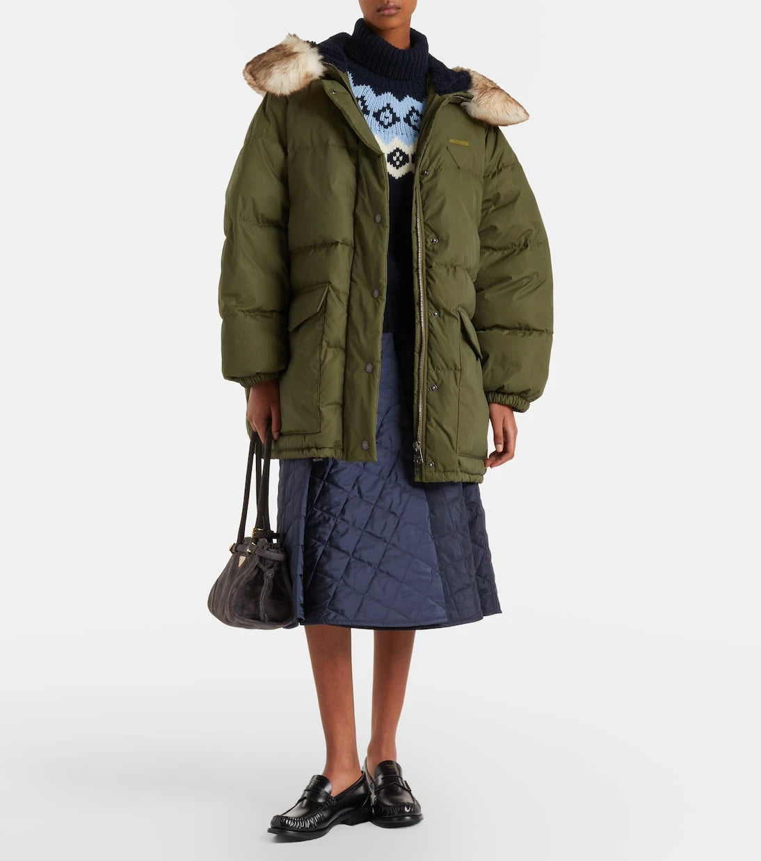 Prada - Re-Nylon shearling-trimmed down coat