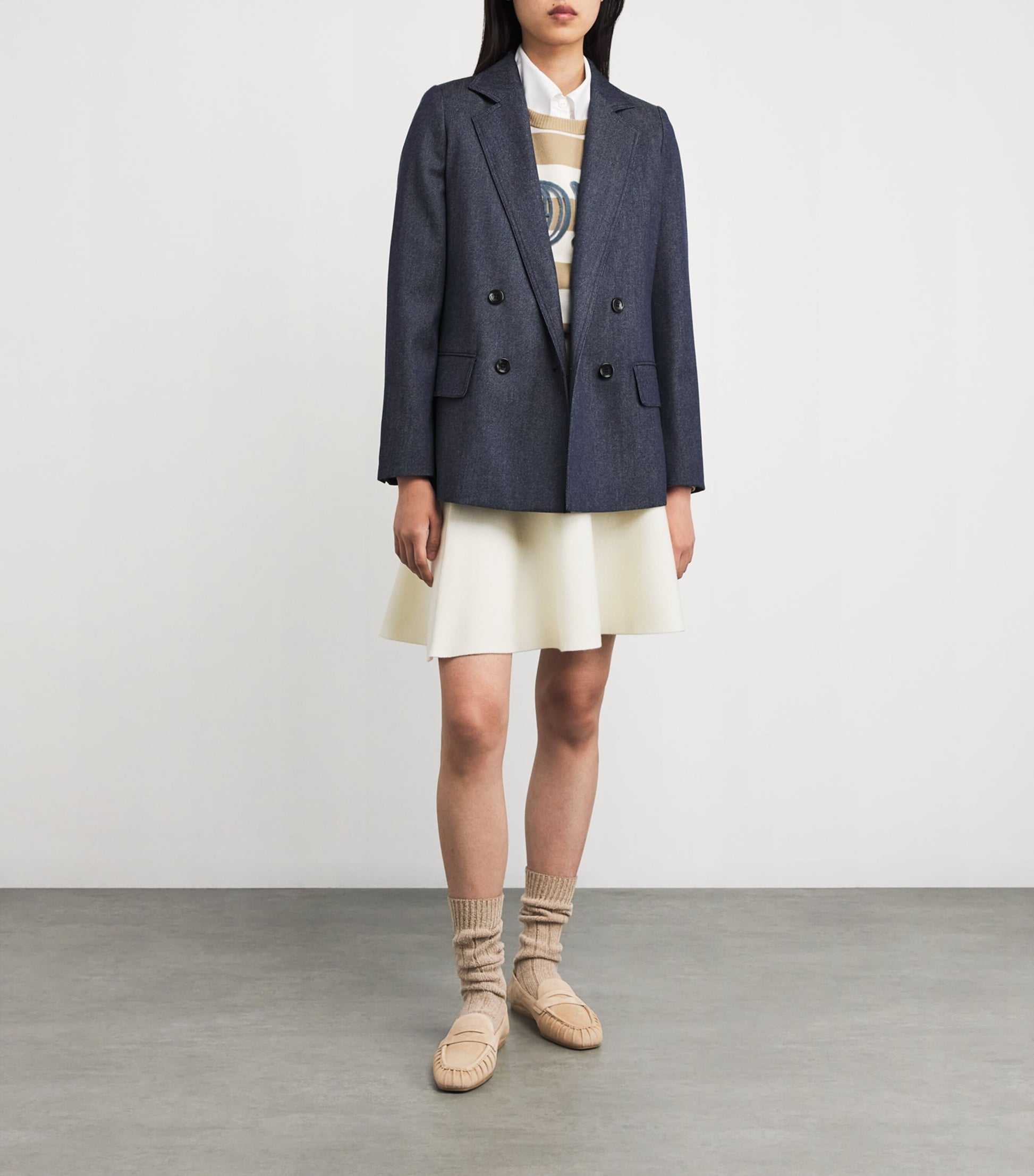 White Virgin Wool Knit Midi Skirt