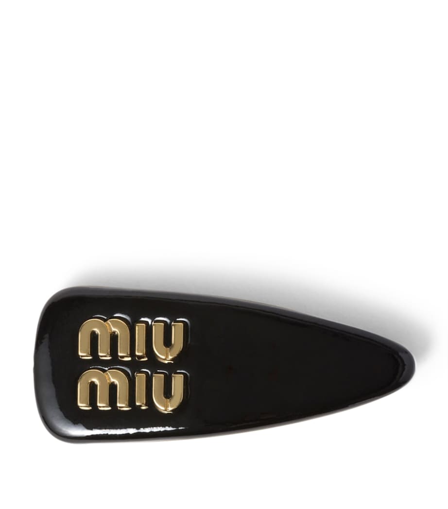 Miu Miu Black Leather Logo Hair Clip