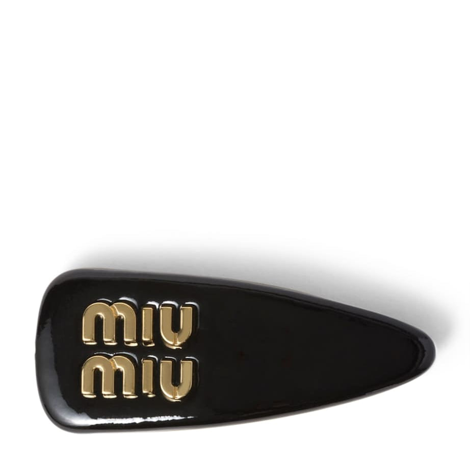 Miu Miu Black Leather Logo Hair Clip