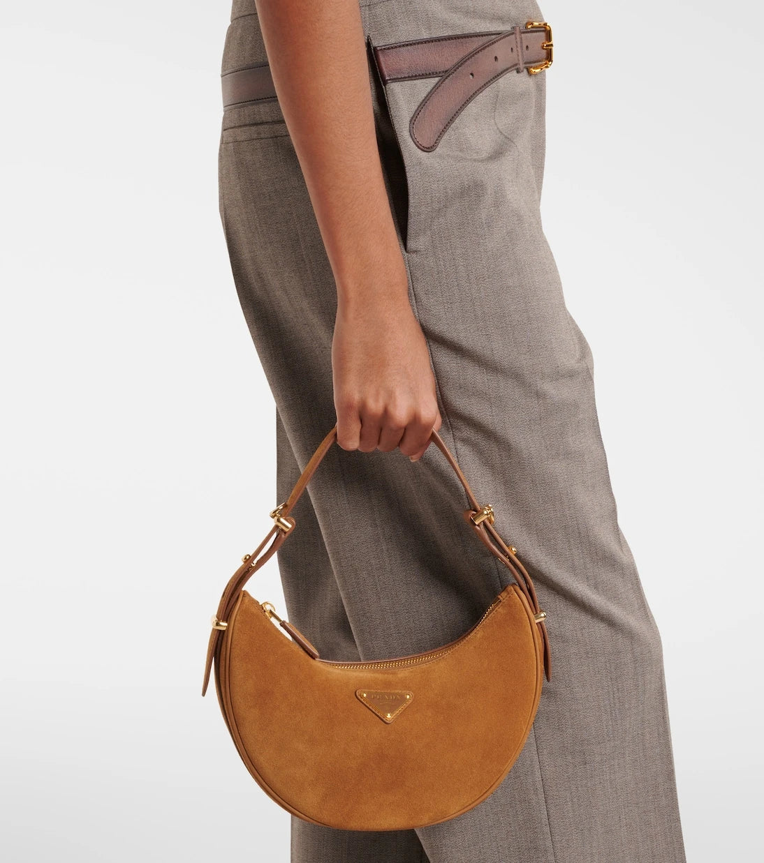 Prada - Prada Arqué suede shoulder bag