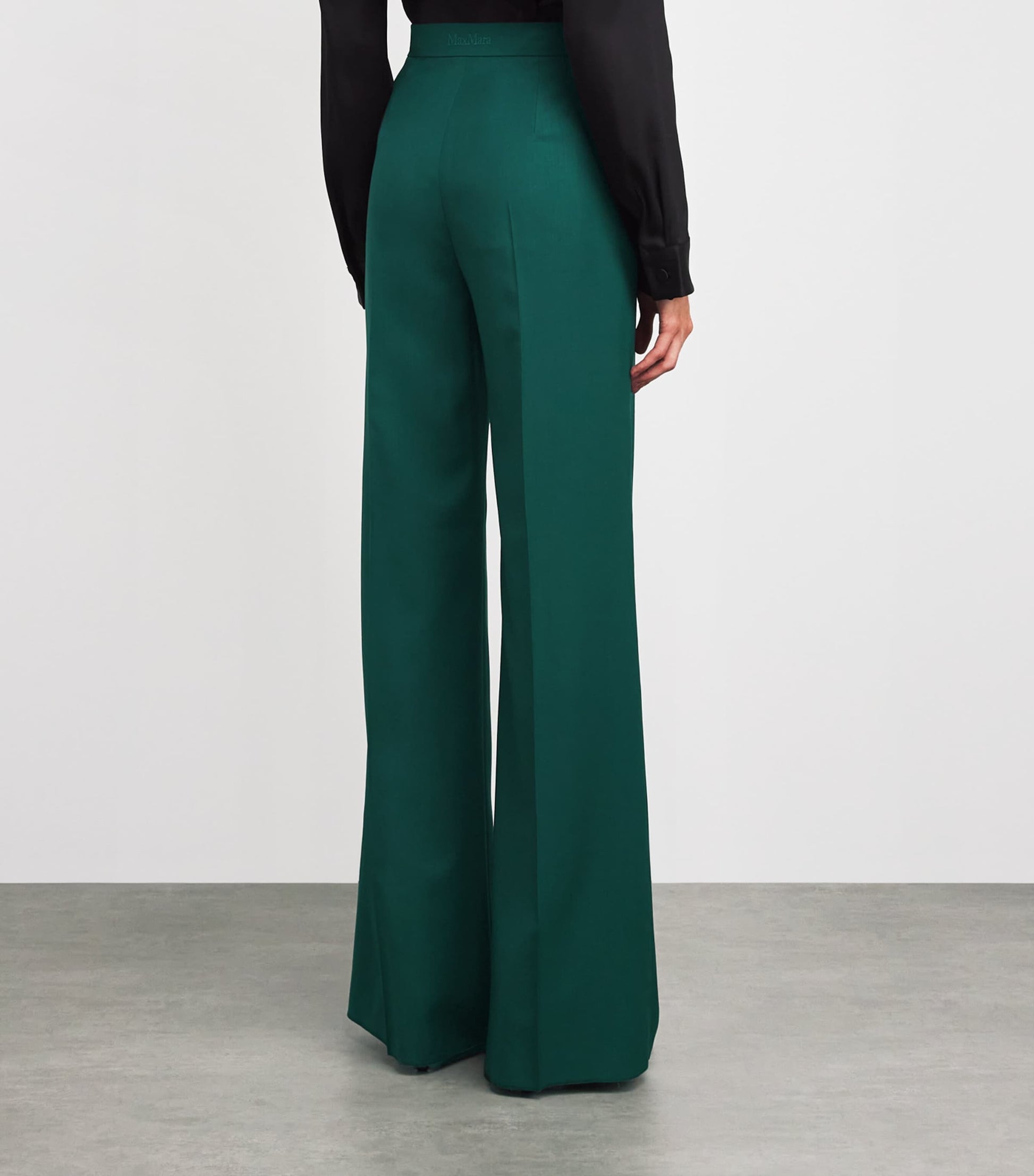 Green Virgin Wool Wide-Leg Trousers