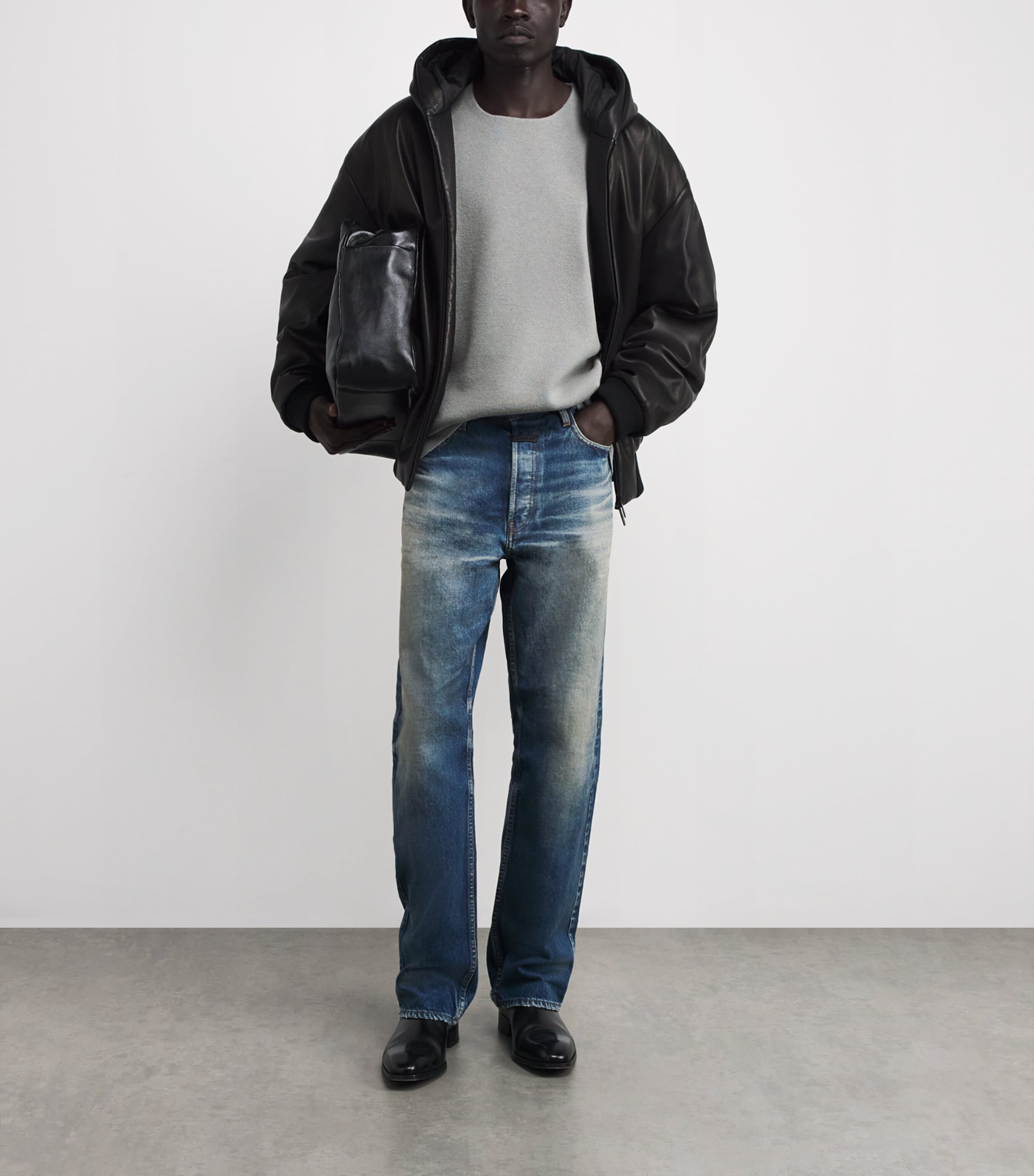 Grey Virgin Wool Milano Stitch Oversized T-Shirt