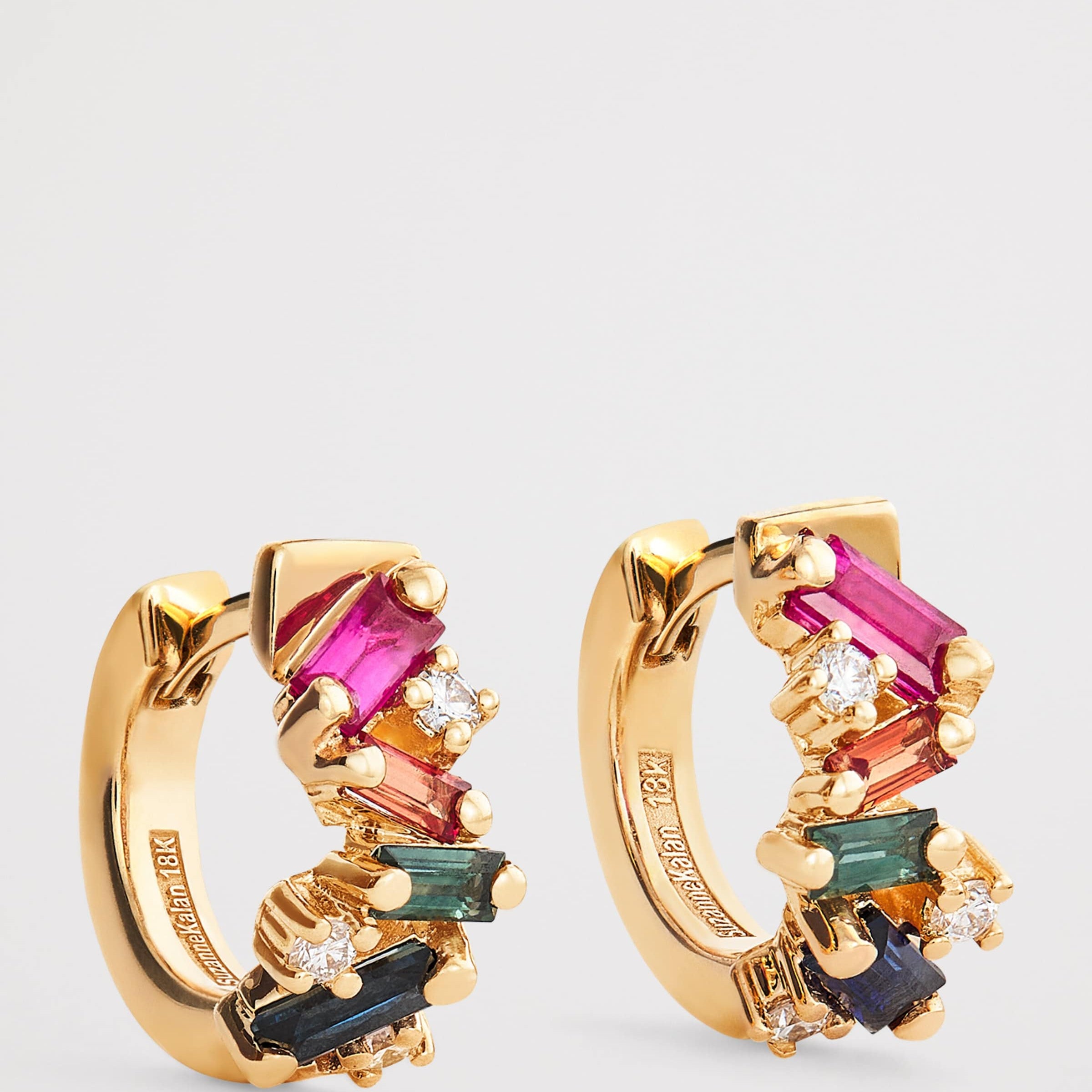 Suzanne Kalan Yellow Gold, Diamond and Sapphire Frenzy Huggie Earrings