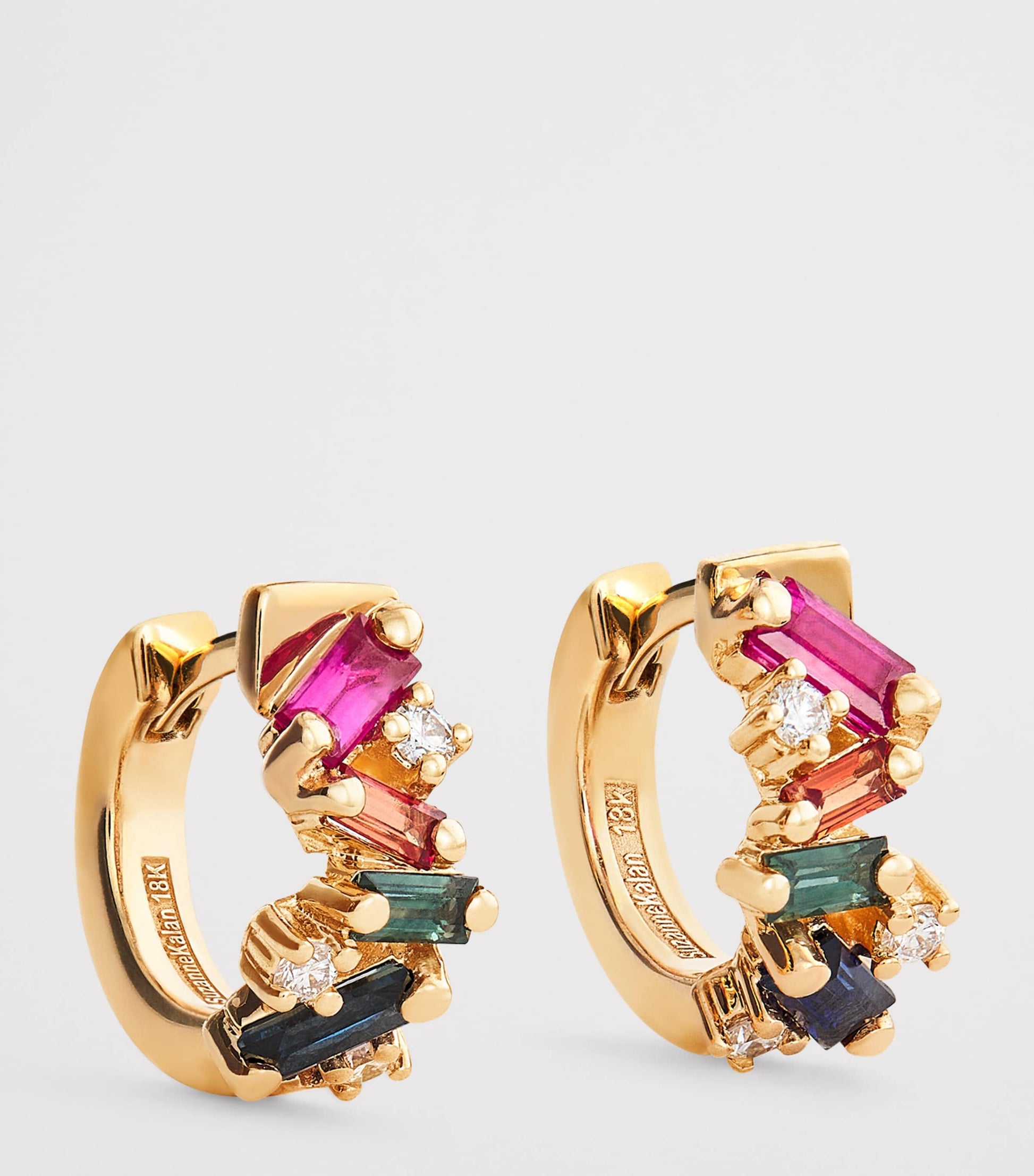 Suzanne Kalan Yellow Gold, Diamond and Sapphire Frenzy Huggie Earrings