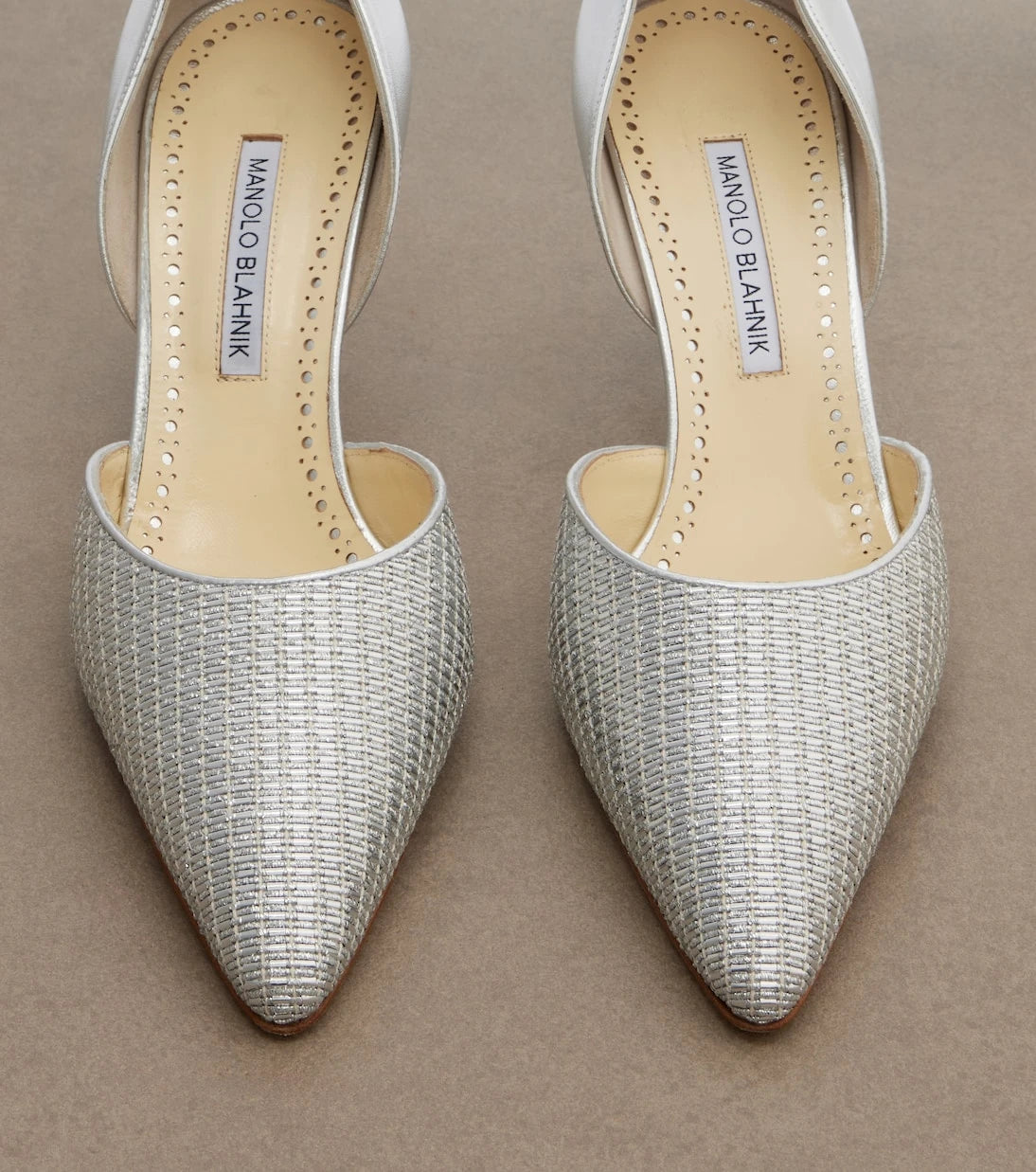 Manolo Blahnik - Taylerbinu leather-trimmed woven pumps