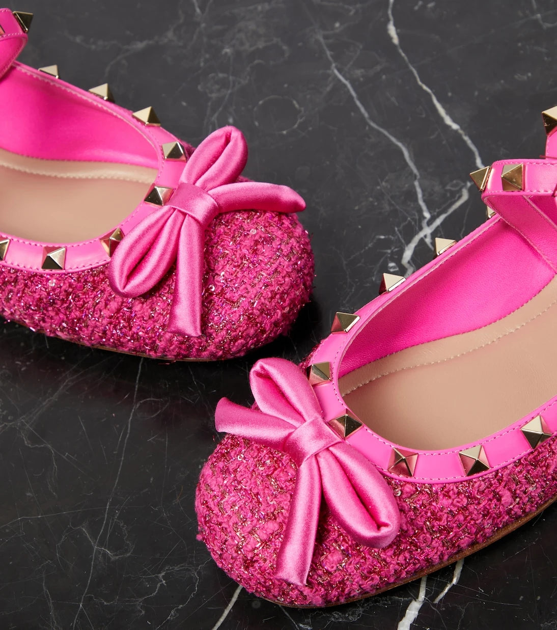 Valentino Garavani - Rockstud leather-trimmed bouclé ballet flats