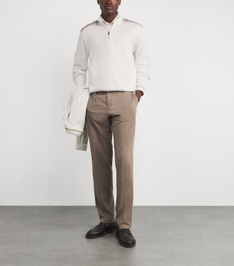 White Cotton Quarter-Zip Sweater