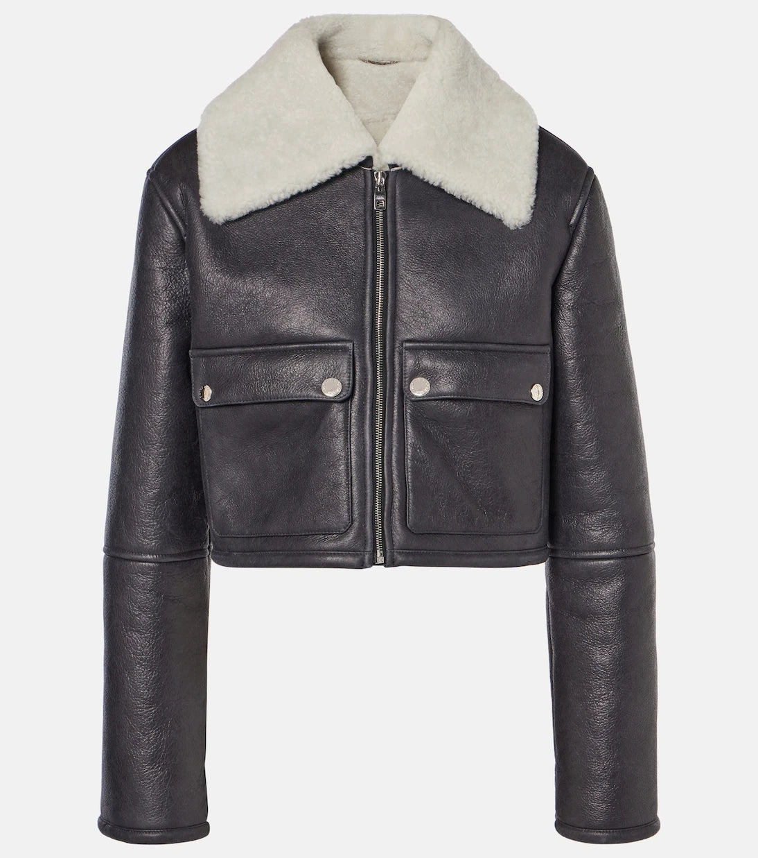 Dolce&Gabbana - Shearling-trimmed cropped leather jacket