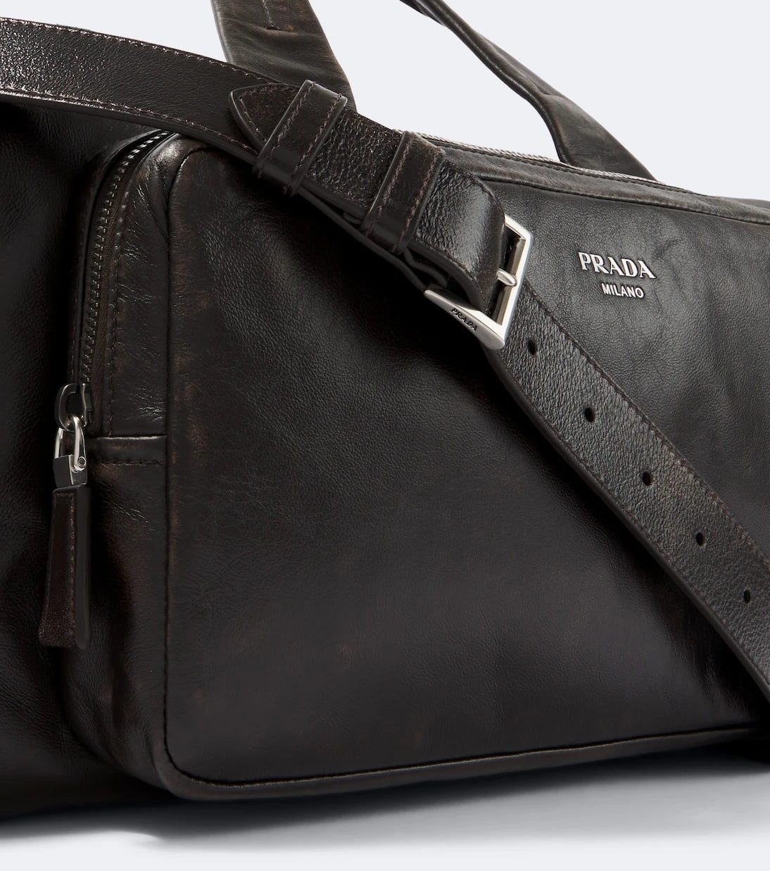 Prada - Distressed leather duffel bag