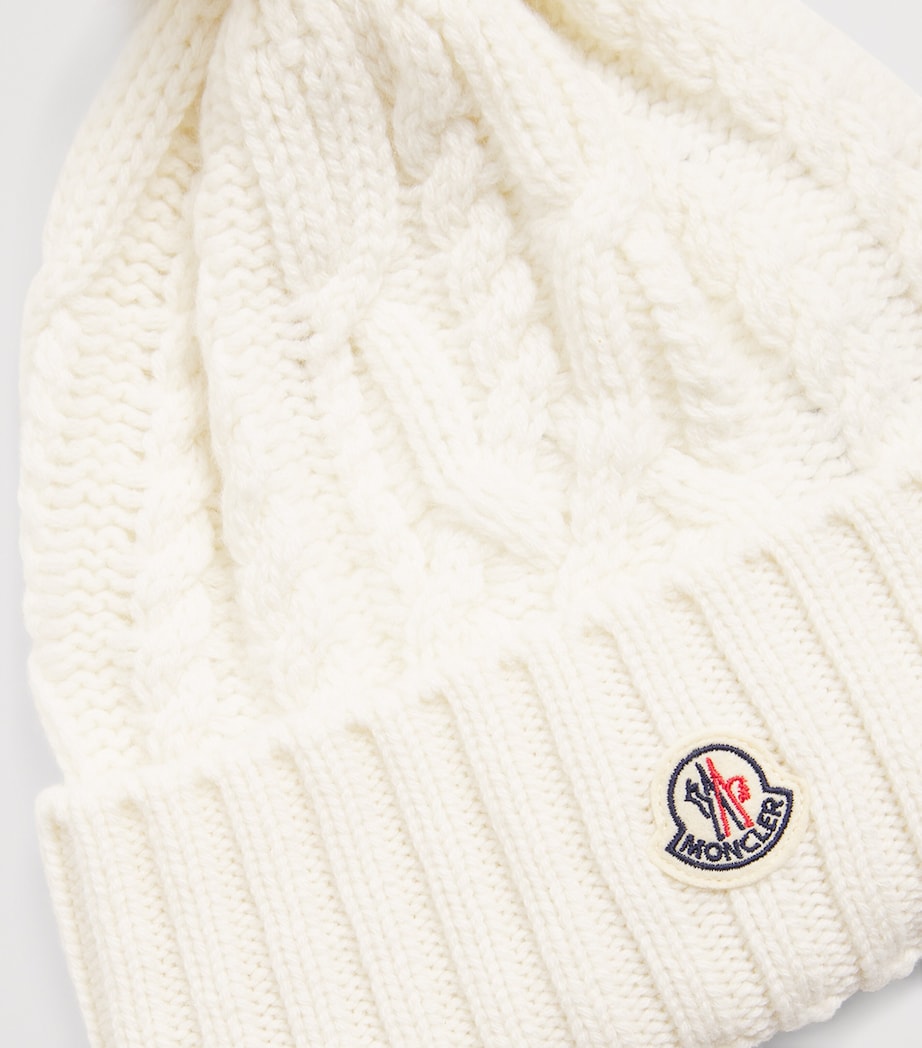 Moncler White Virgin Wool-Cashmere Pom-Pom Beanie
