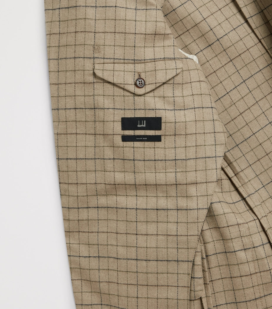 Beige Virgin Wool-Cashmere Tattersall Check Bourdon Blazer