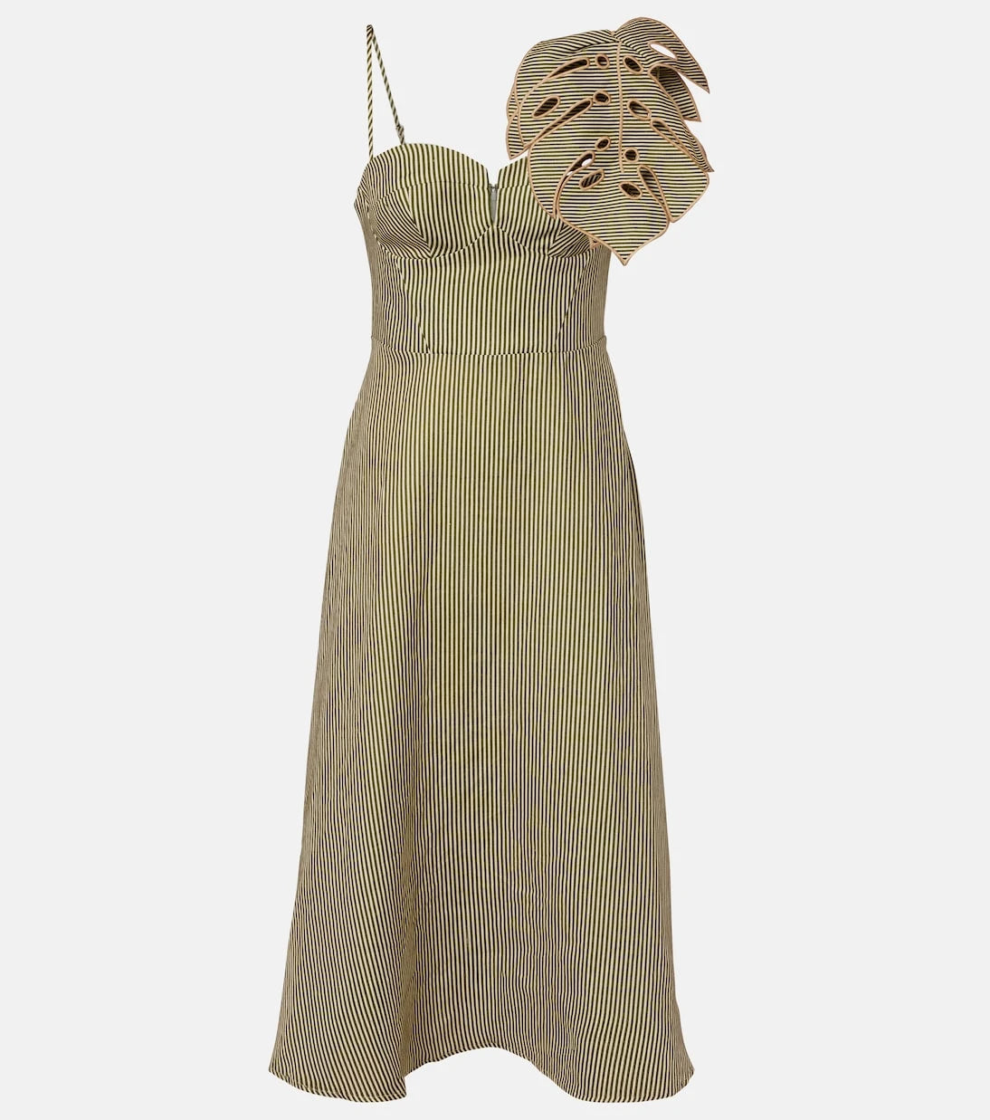 Farm Rio - Striped Monstera linen midi dress