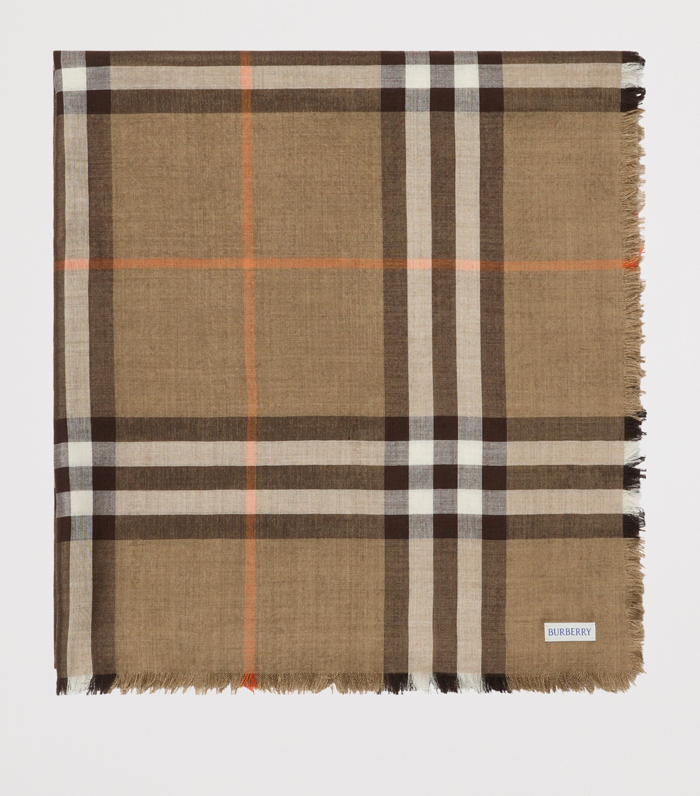 Beige Wool-Silk Reversible Check Scarf