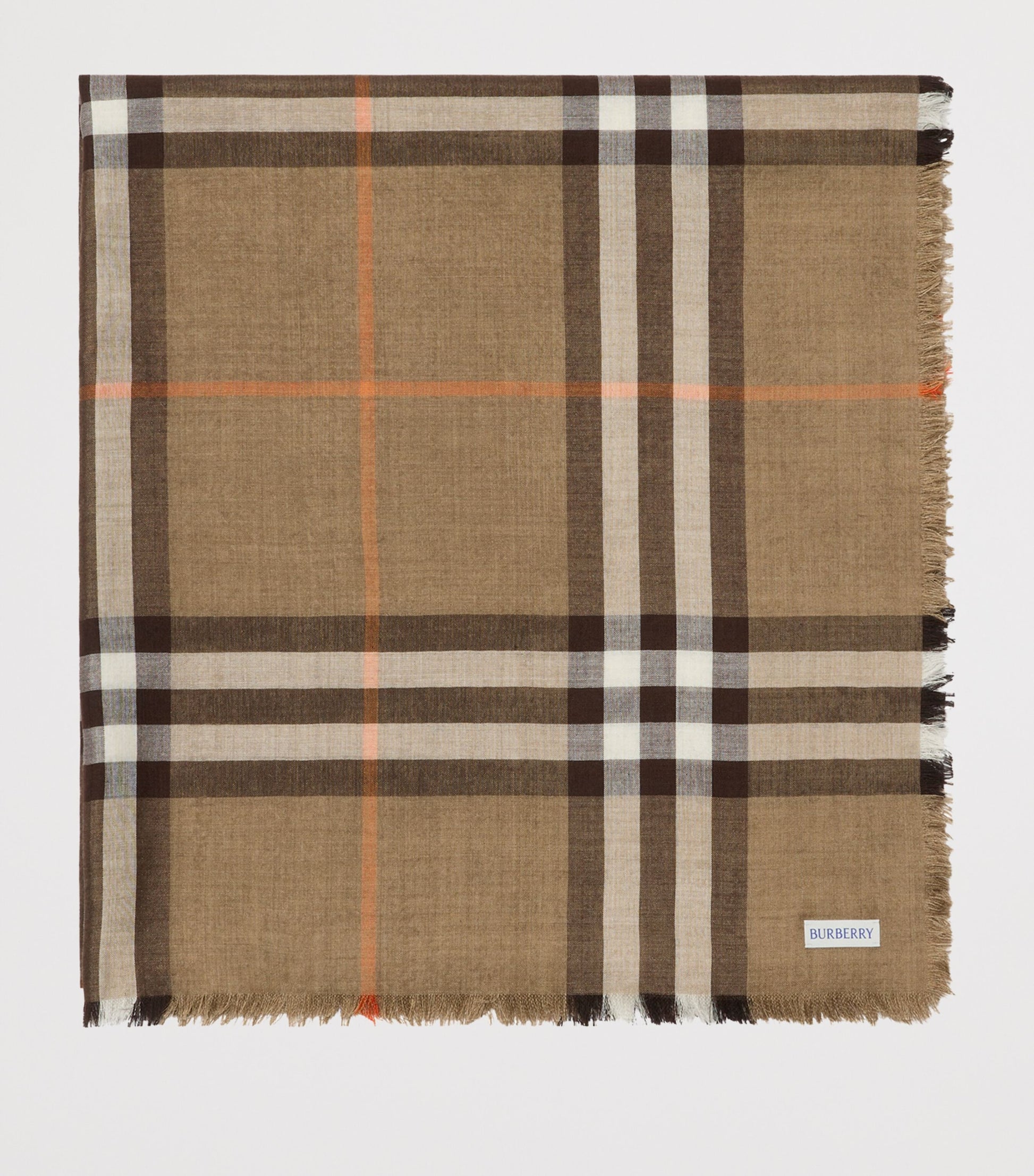 Beige Wool-Silk Reversible Check Scarf