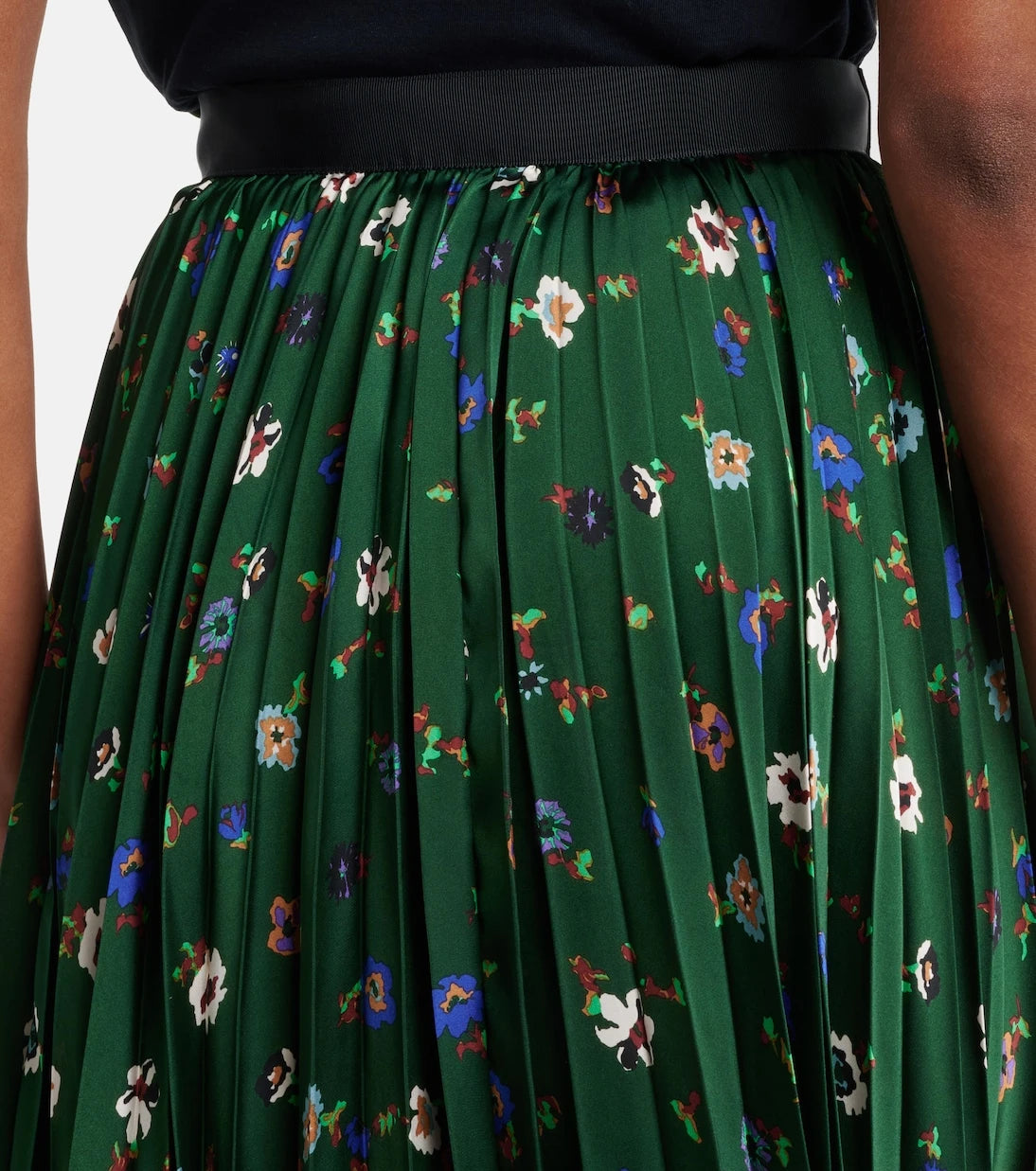 Sacai - Floral plissé satin midi skirt