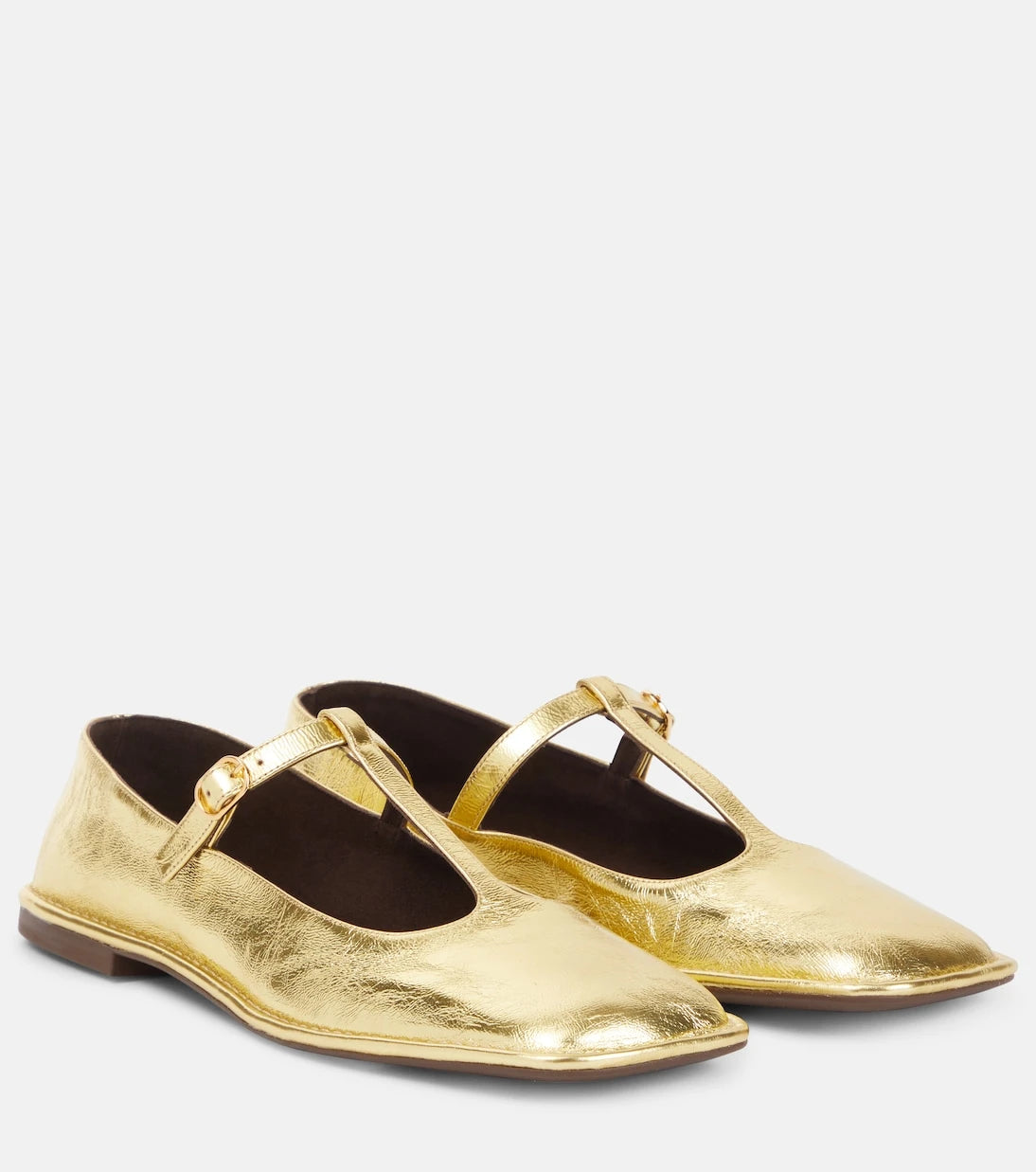 The Row - Square T-Strap leather Mary Jane flats