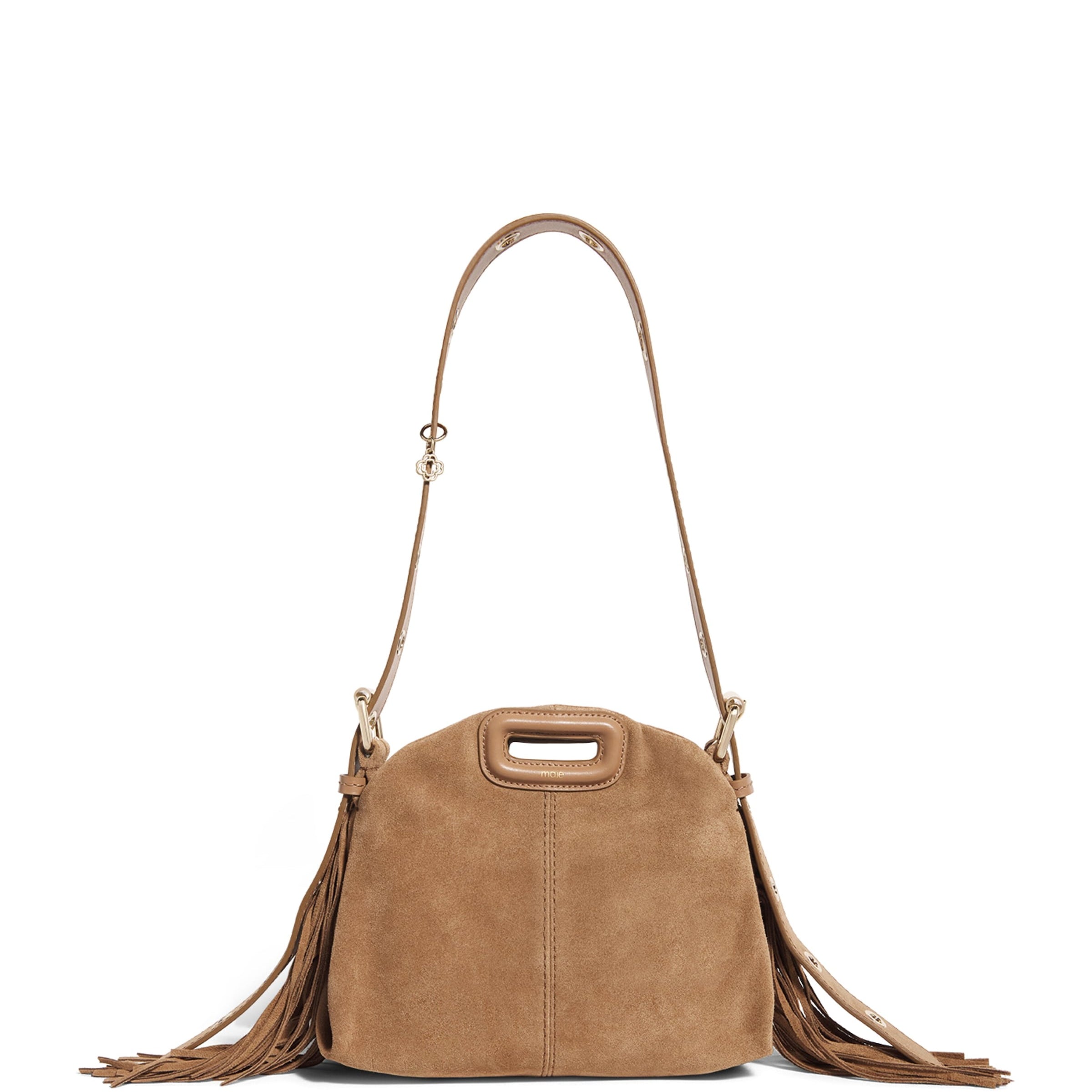 Maje Brown Mini Suede Miss M Shoulder Bag