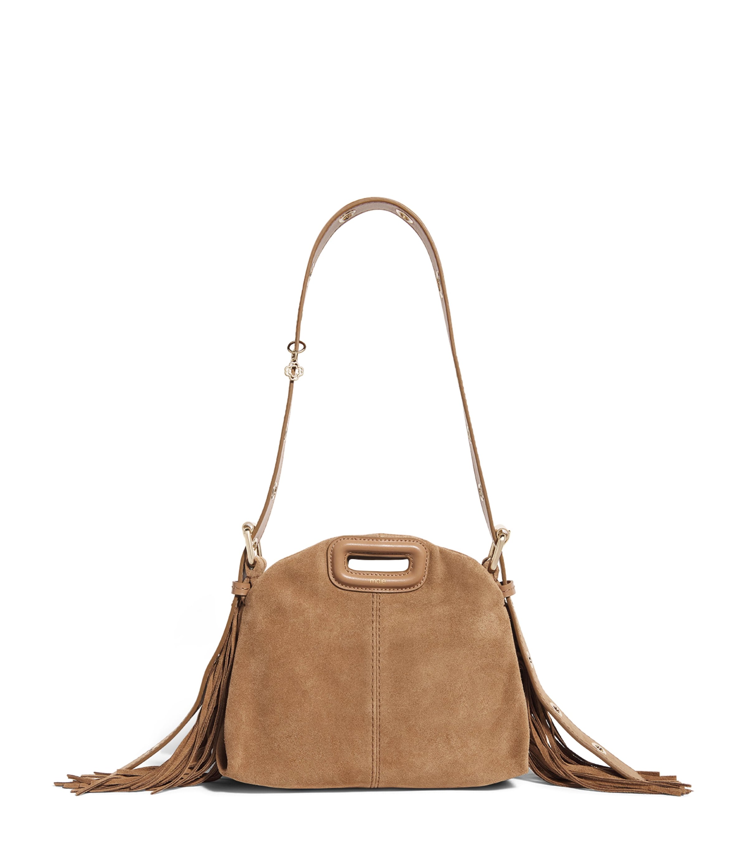 Maje Brown Mini Suede Miss M Shoulder Bag
