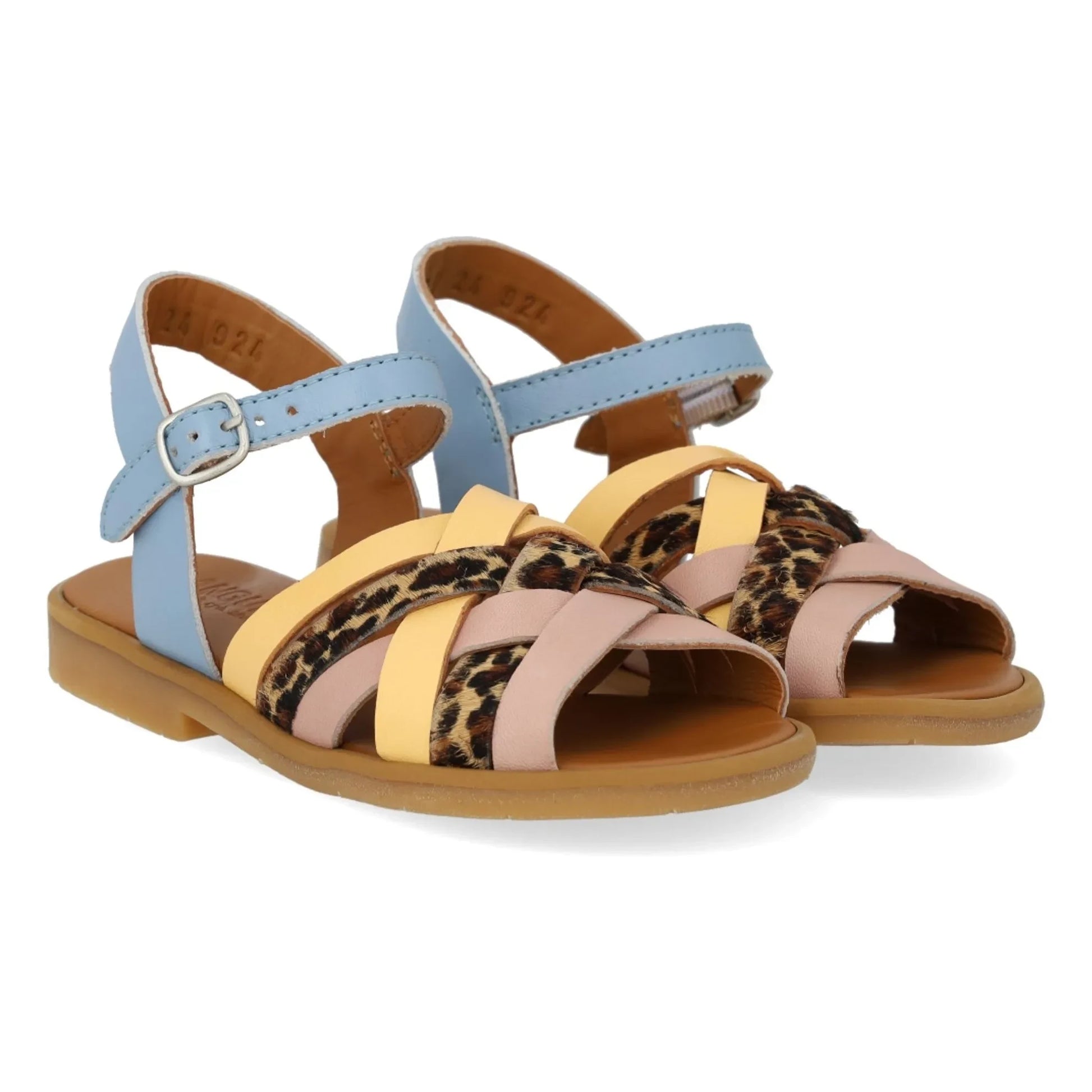 Angulus - Leopard Braided Sandals | Light blue