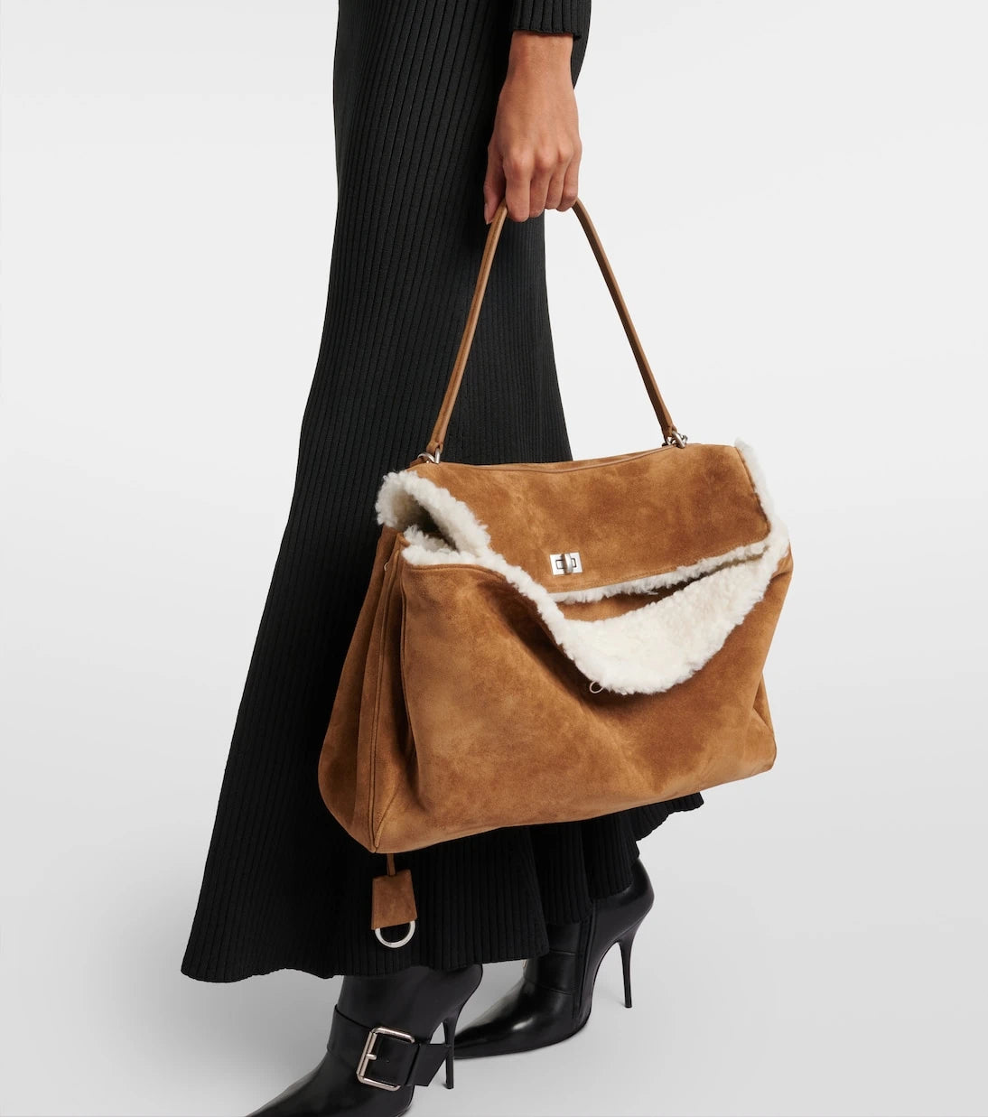 Balenciaga - Rodeo Large shearling-lined suede shoulder bag