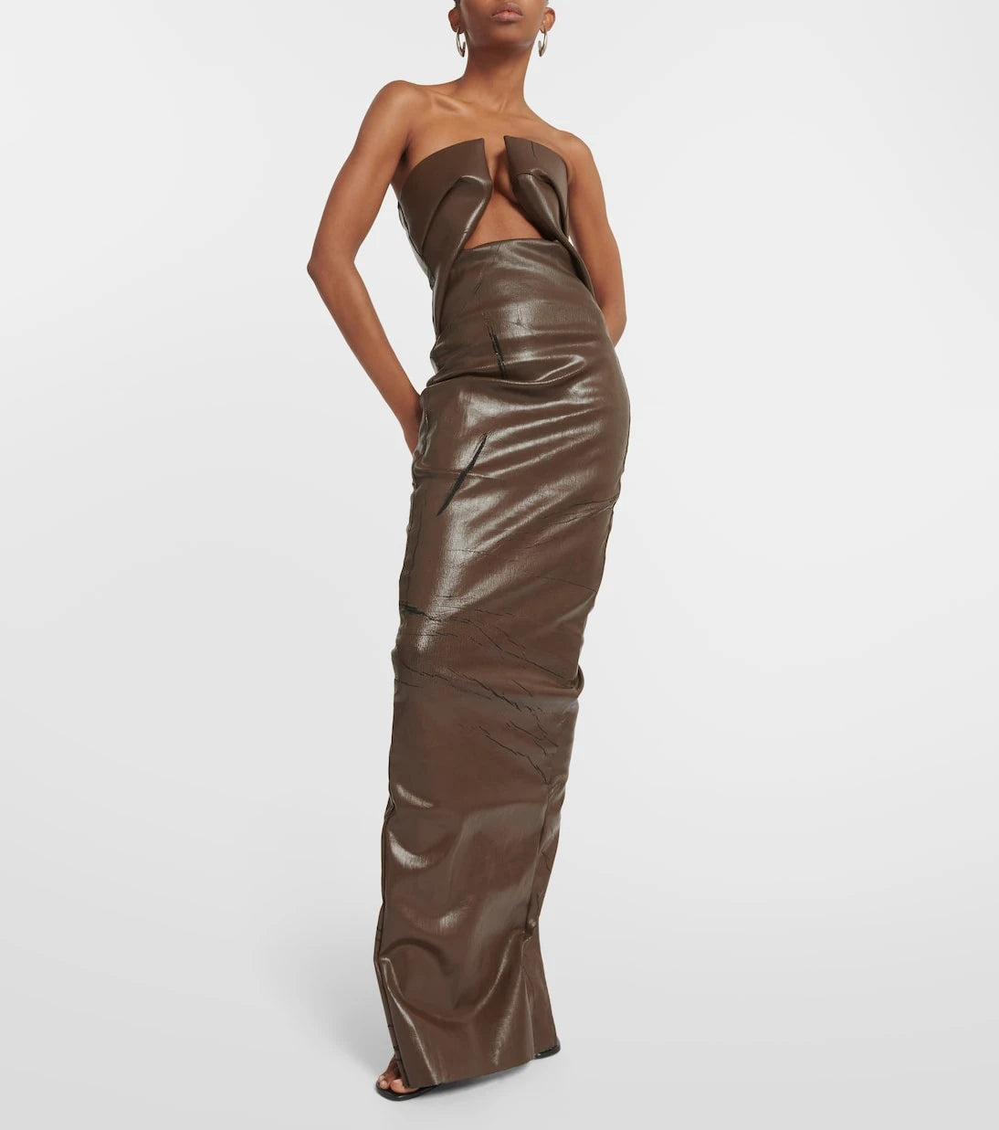 Rick Owens - Strapless coated denim gown