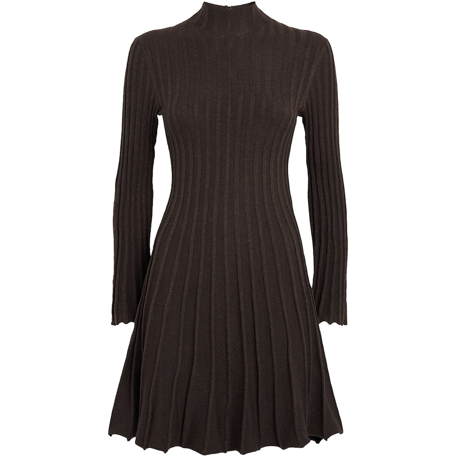Maje Brown Long-Sleeve Mini Dress