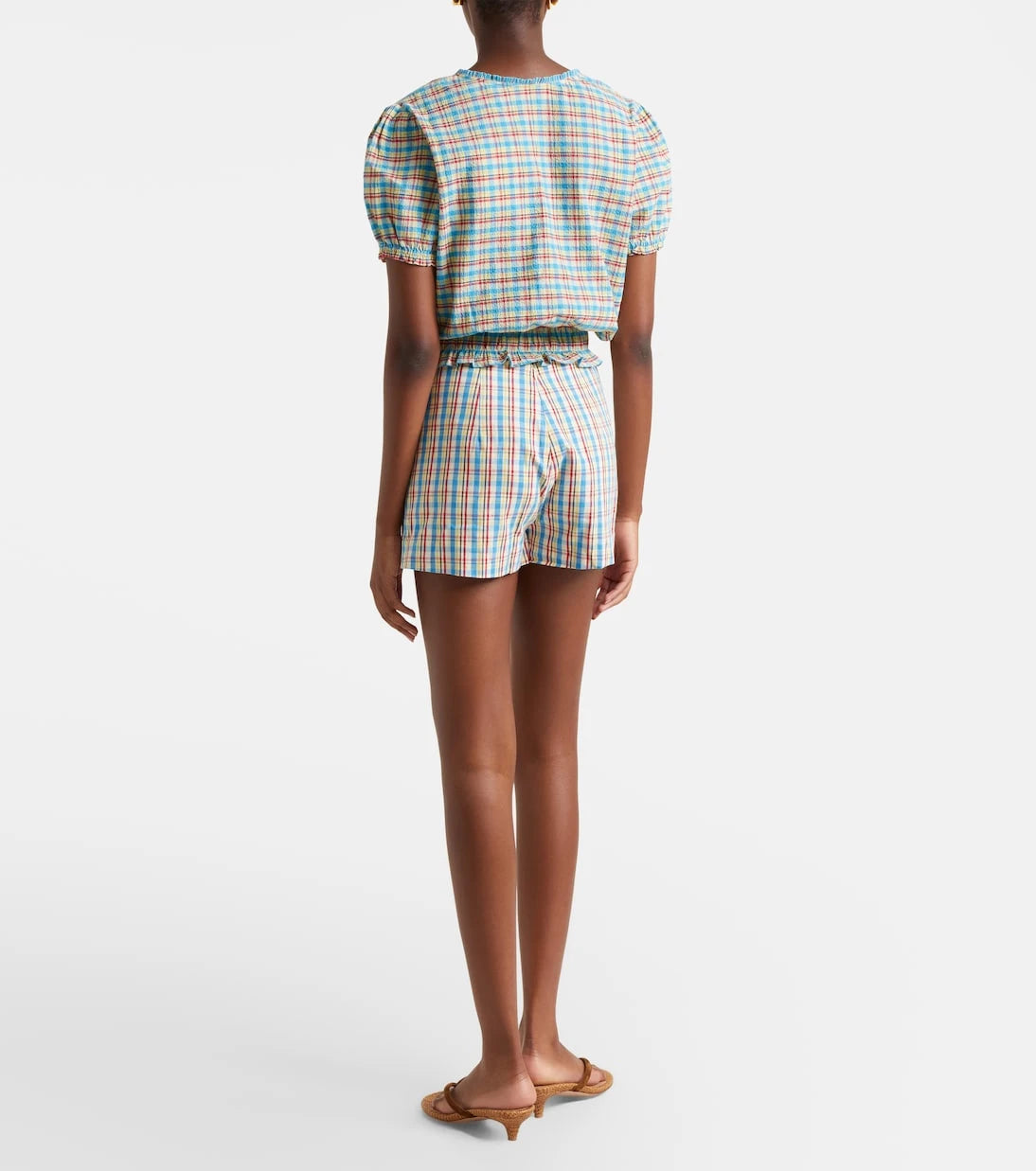 Faithfull - Aurora checked cotton and linen shorts