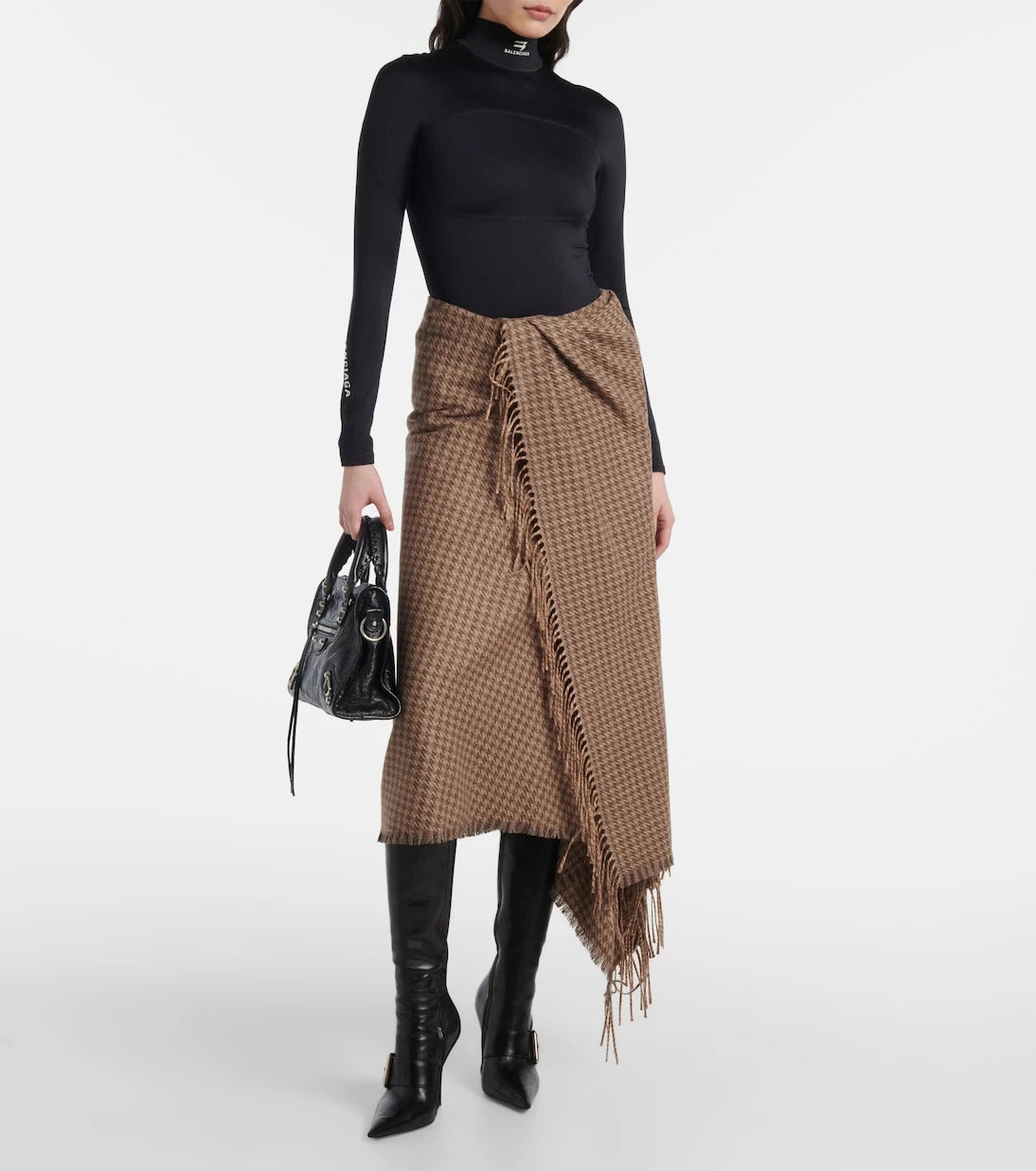 Balenciaga - Ekose yün karışımı anvelop etek
