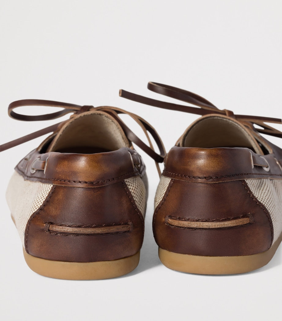 Miu Miu Neutral Canvas and Bleached Leather Boat Shoes