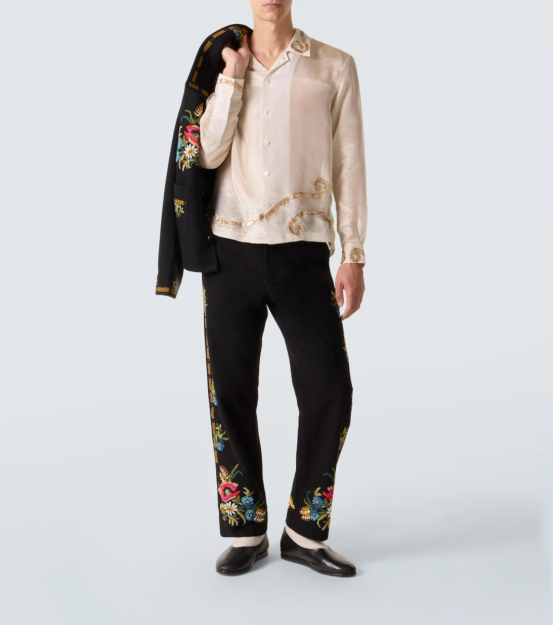 Bode - Lido appliqué semi-sheer shirt