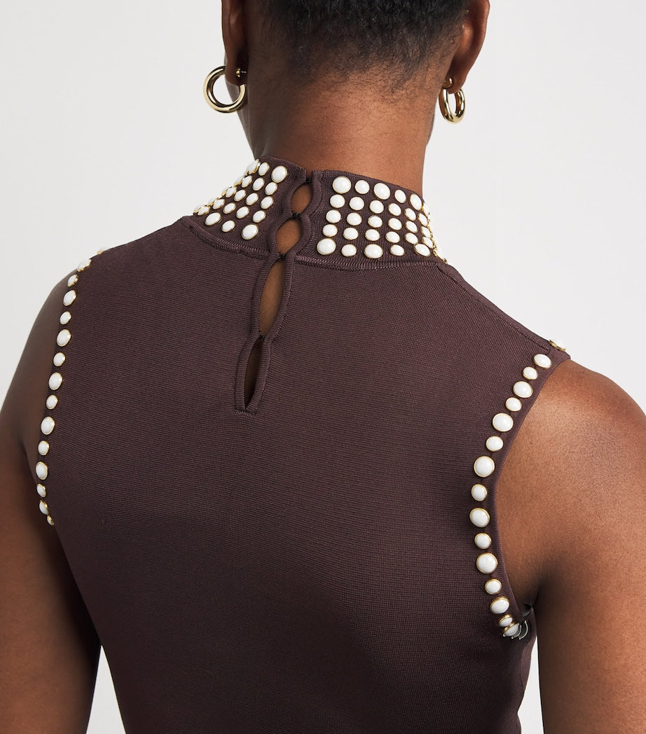 Embellished Fringe Midi Dress BROWN