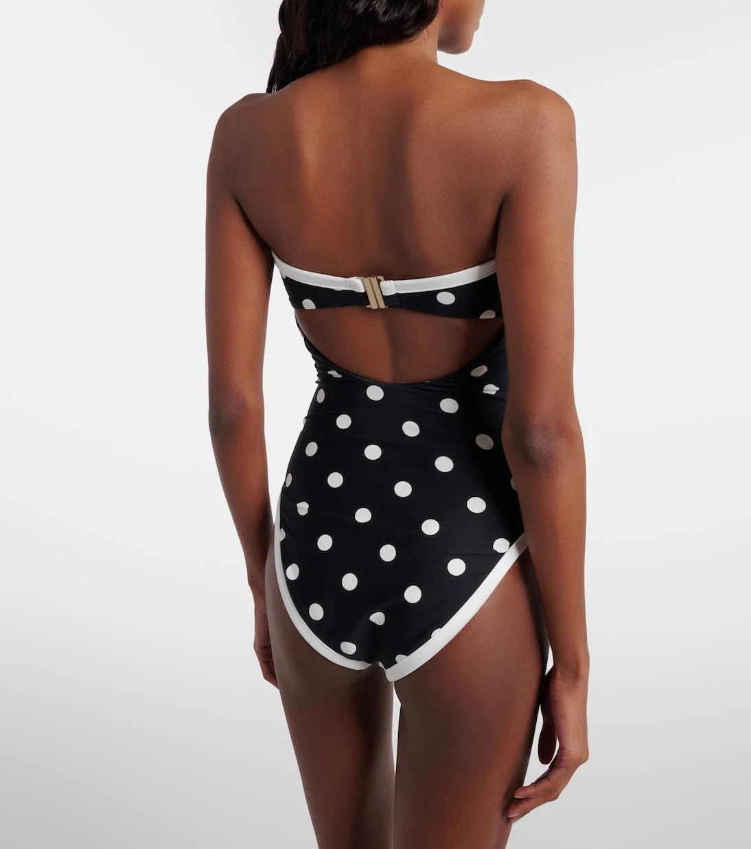 Self-Portrait - Polka-dot strapless swimsuit
