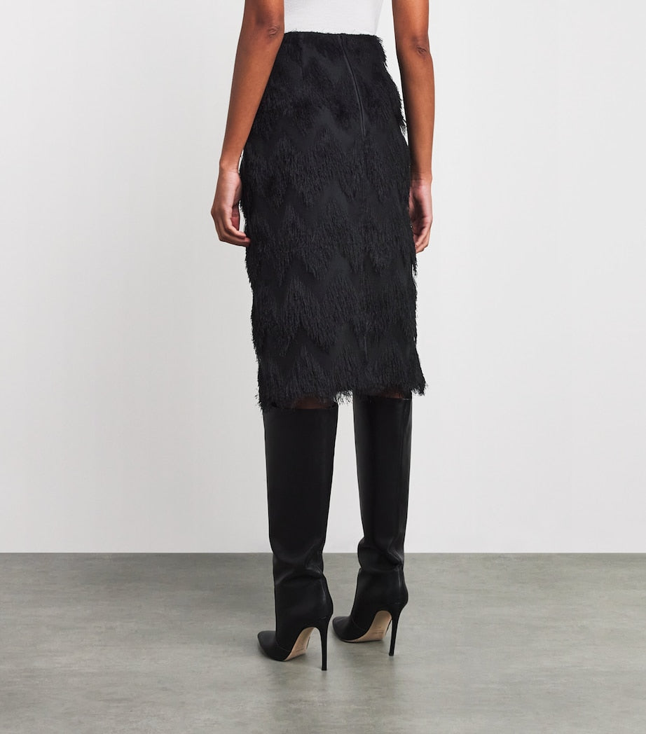 CAMILLA AND MARC Black Fringed Phoenix Midi Skirt