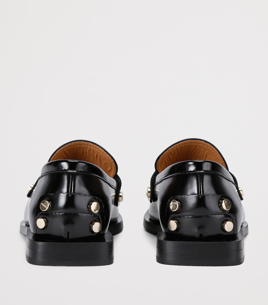 GANNI Black Studded Square-Toe Loafers