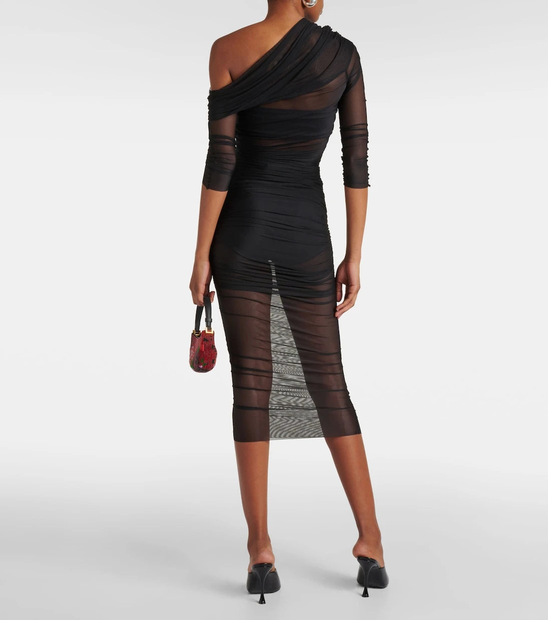 The Sei - One-shoulder ruched mesh midi dress