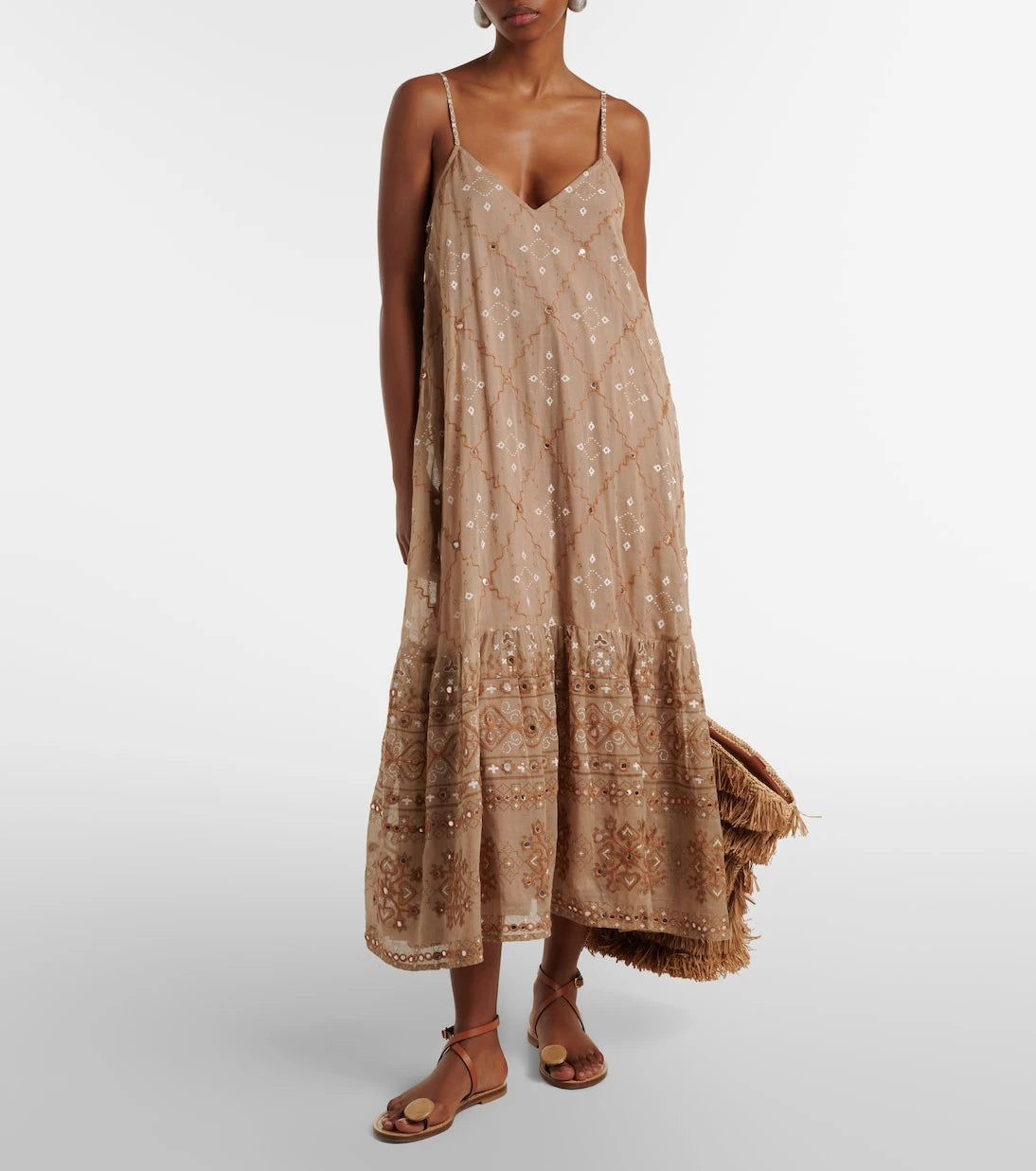 Juliet Dunn - Embellished cotton midi dress