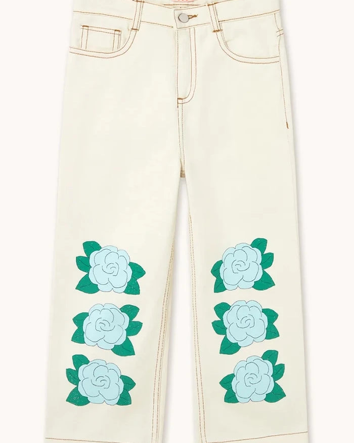 Tinycottons çocuk kot pantolon BLUE FLOWER PRINT DENIM JEANS